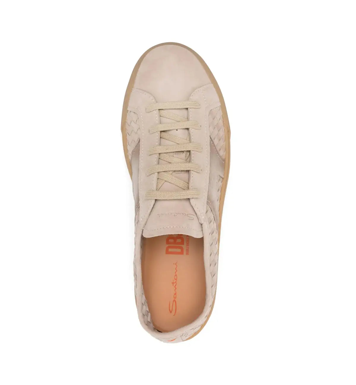 Beige suede woven double buckle sneaker