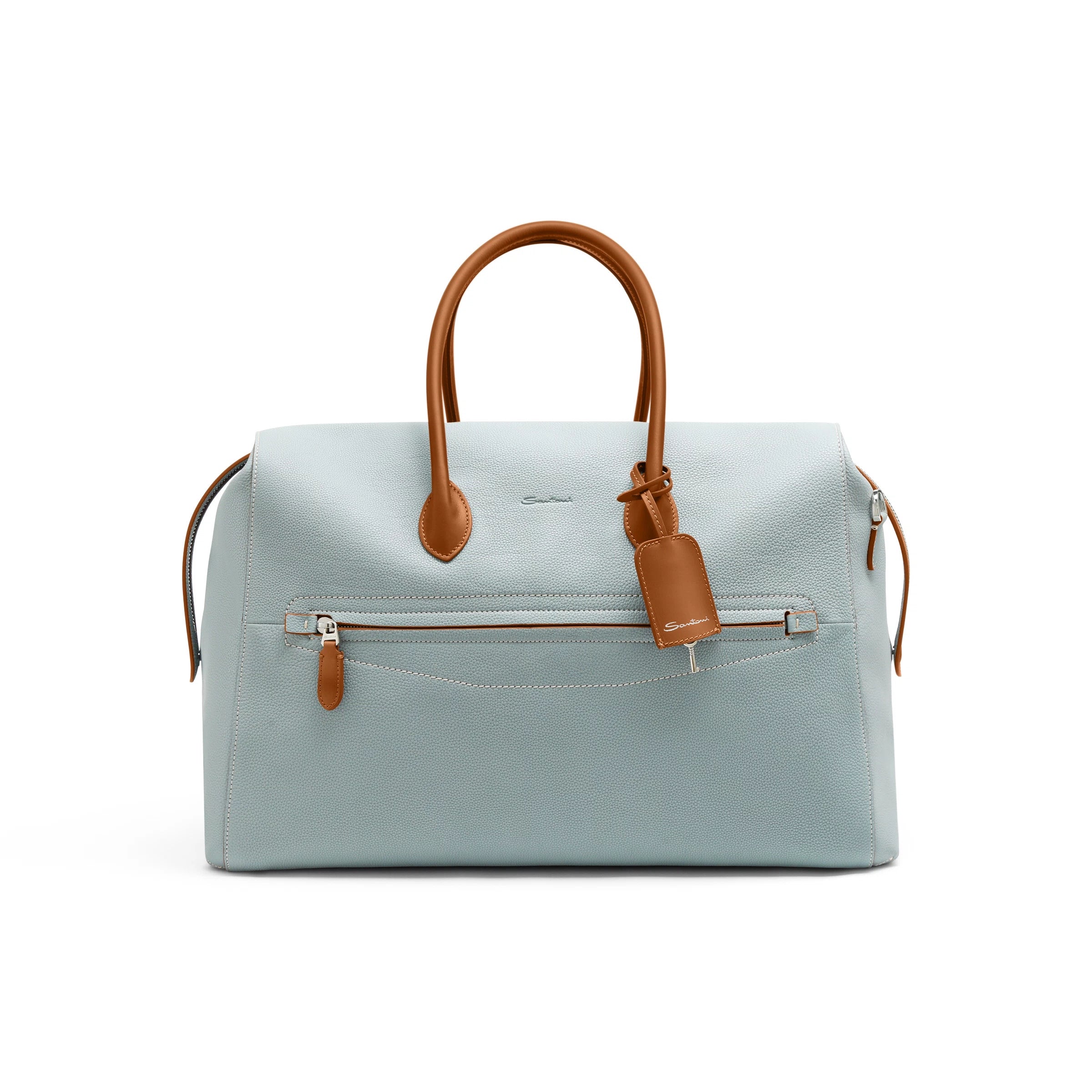 Light blue tumbled leather travel bag