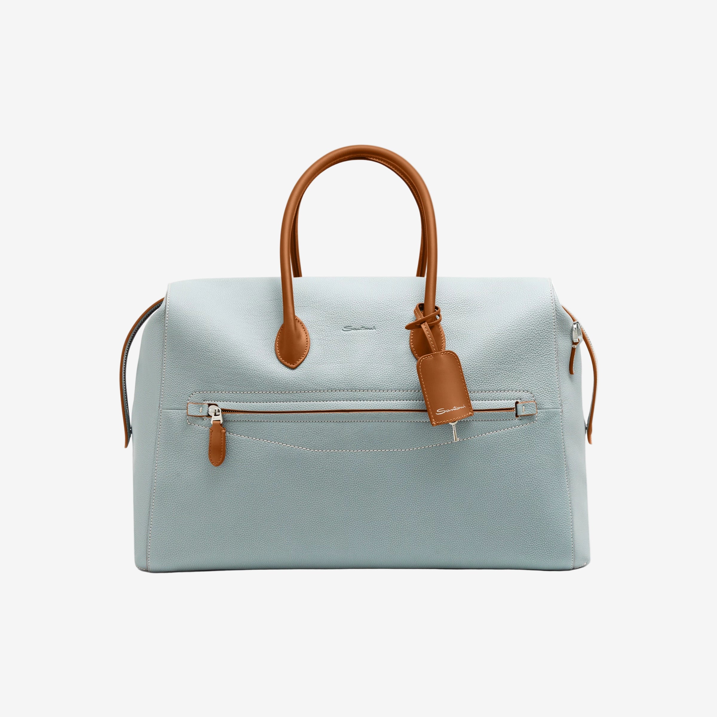 Hellblaue Reisetasche getrommeltem Leder