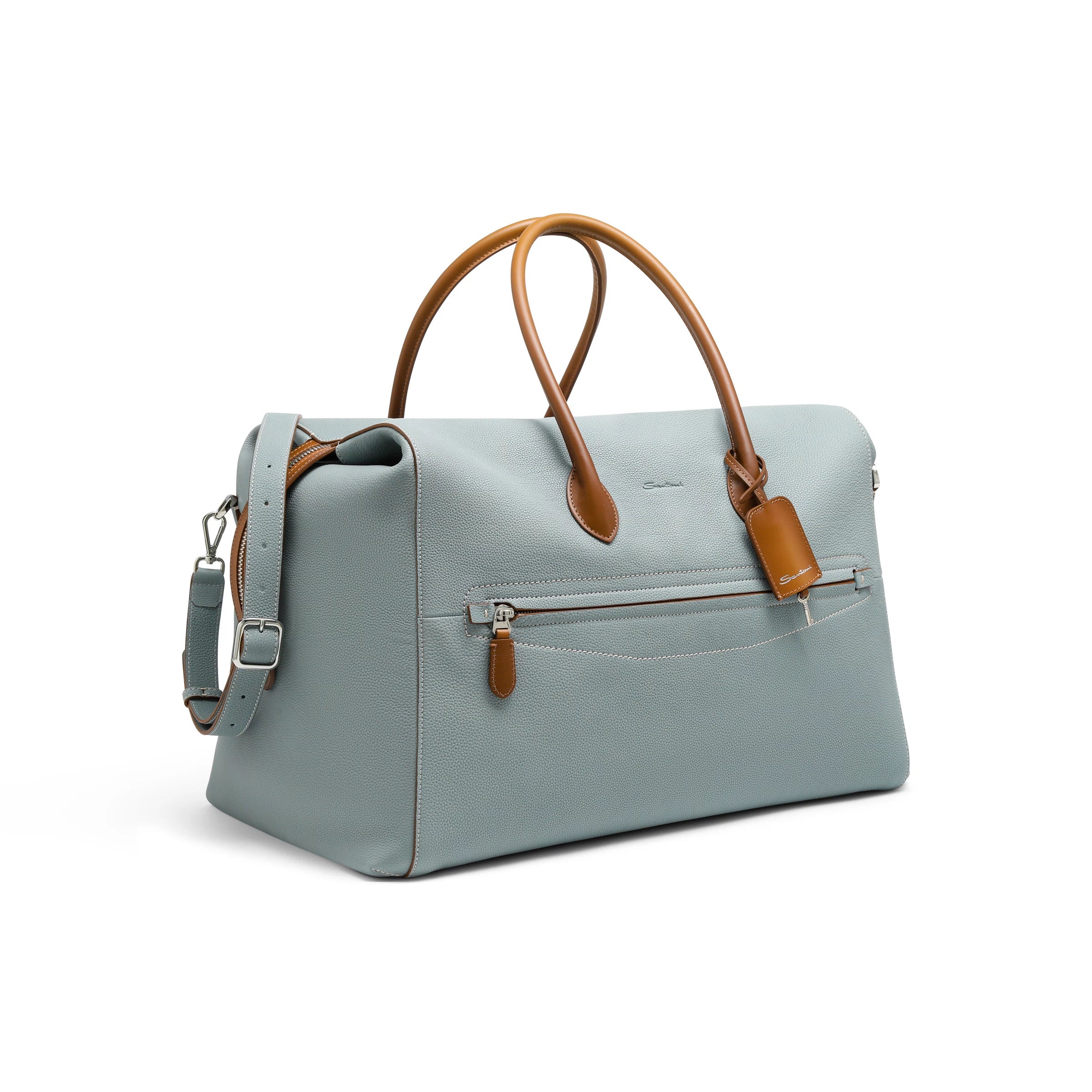Light blue tumbled leather travel bag