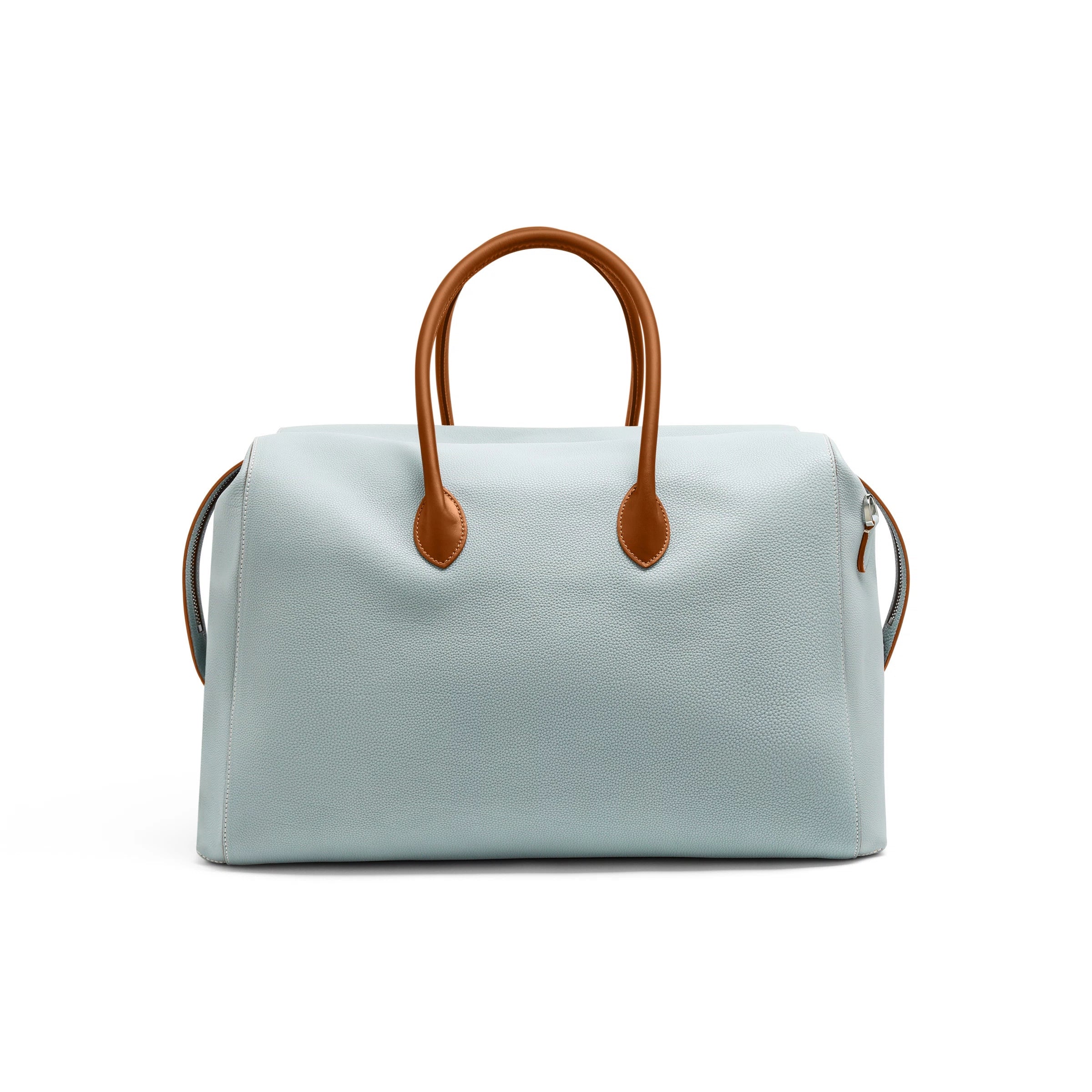 Hellblaue Reisetasche getrommeltem Leder