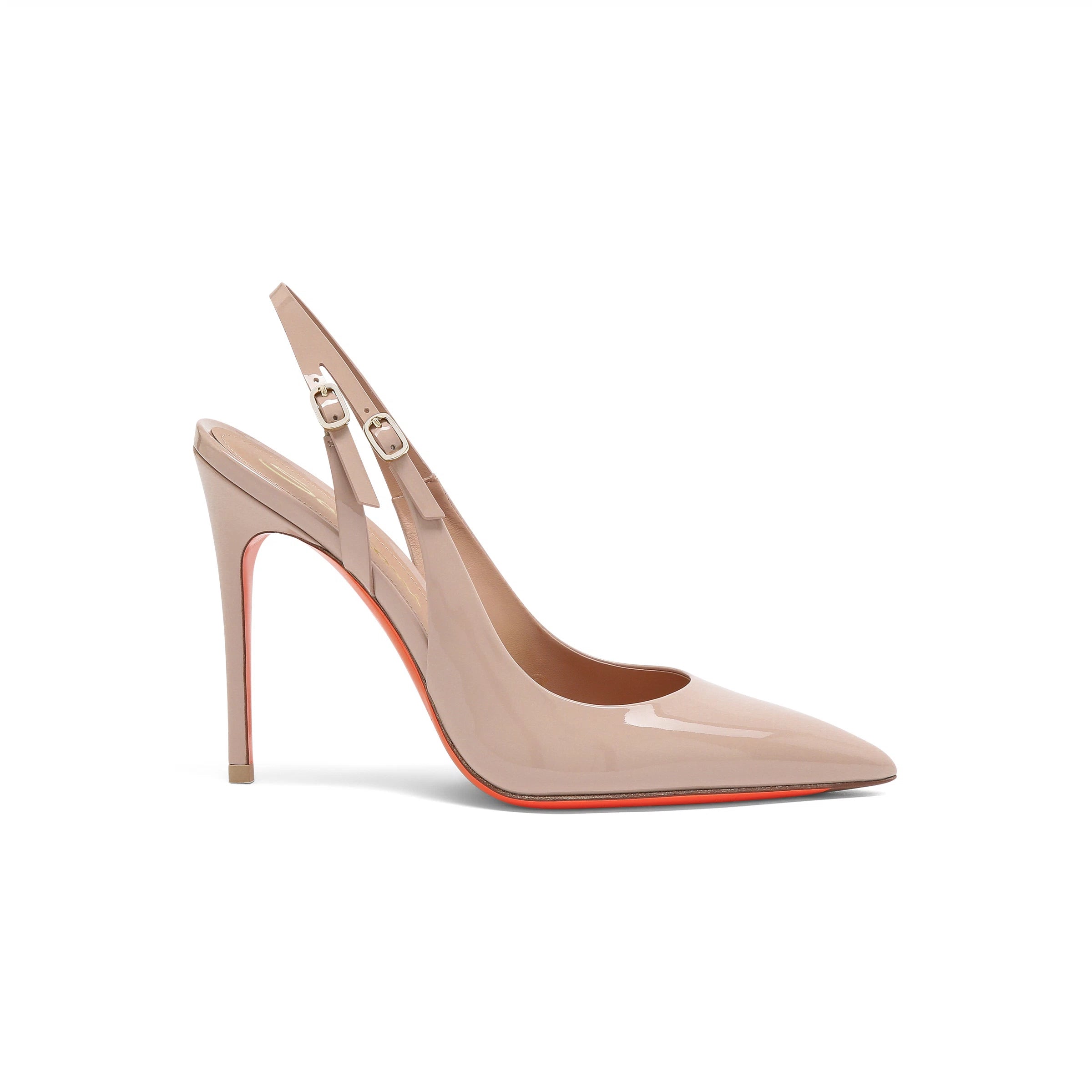 Nude lakleren hoge hak slingback