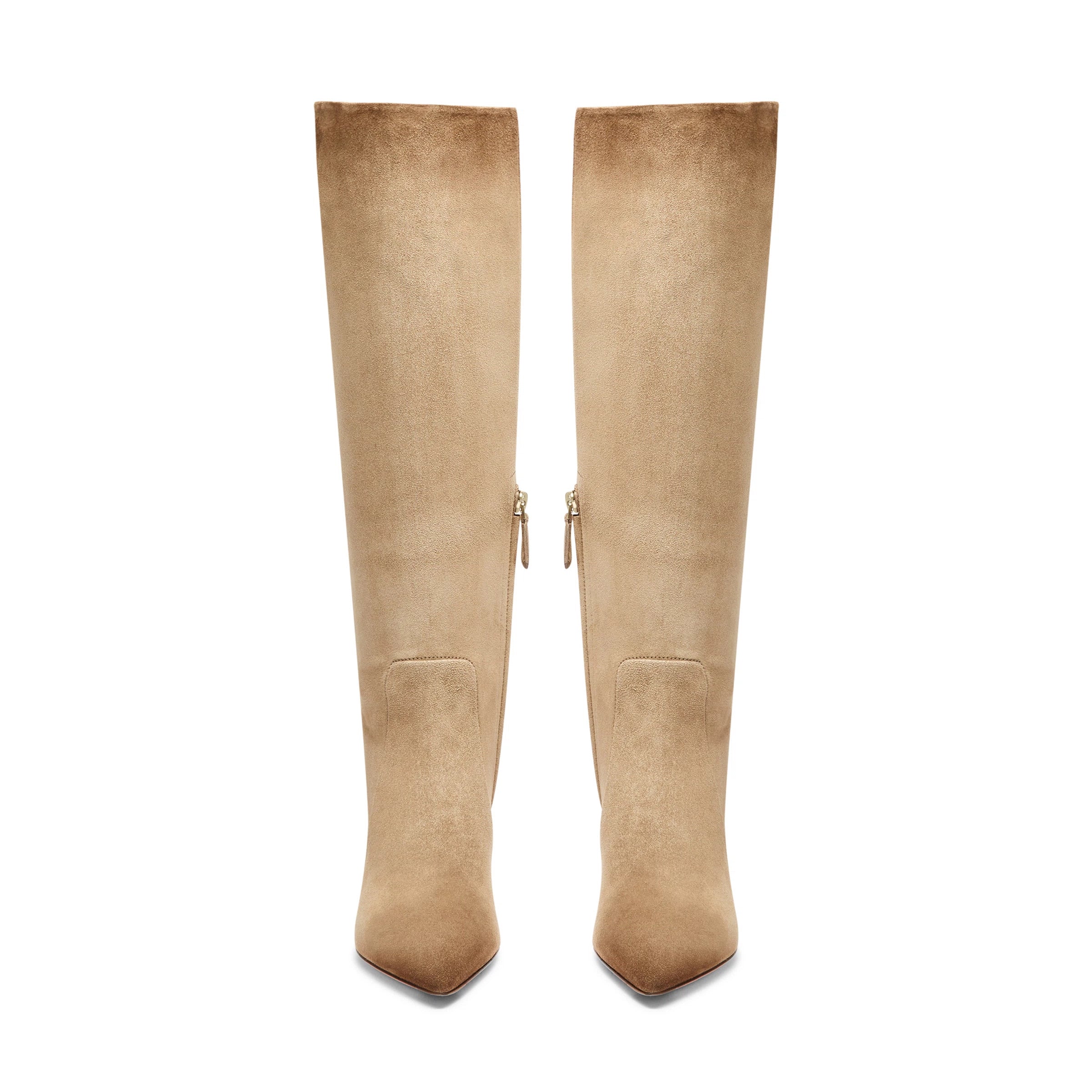 beige suède laars hoge hak