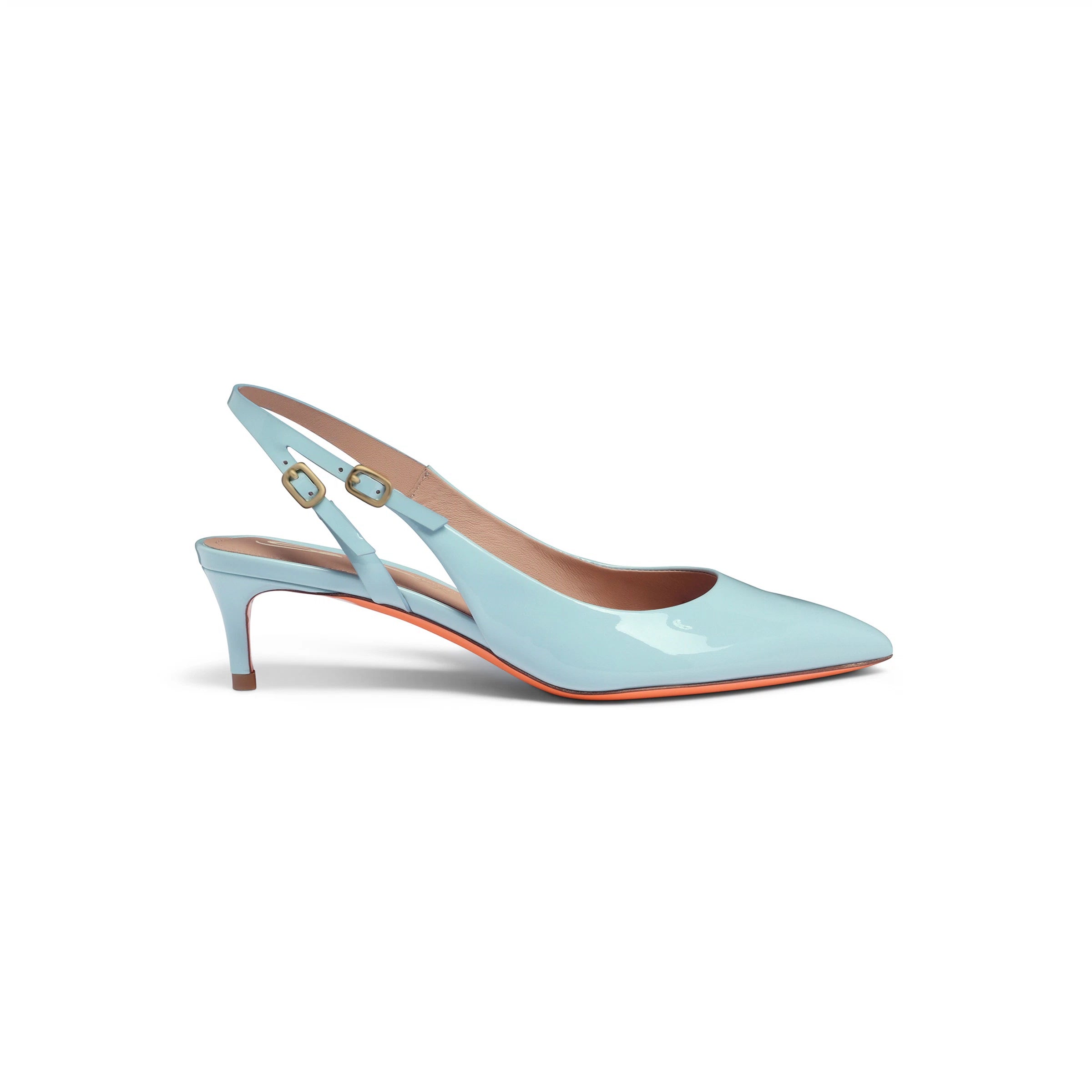 Zapatos tacón medio de charol azul claro
