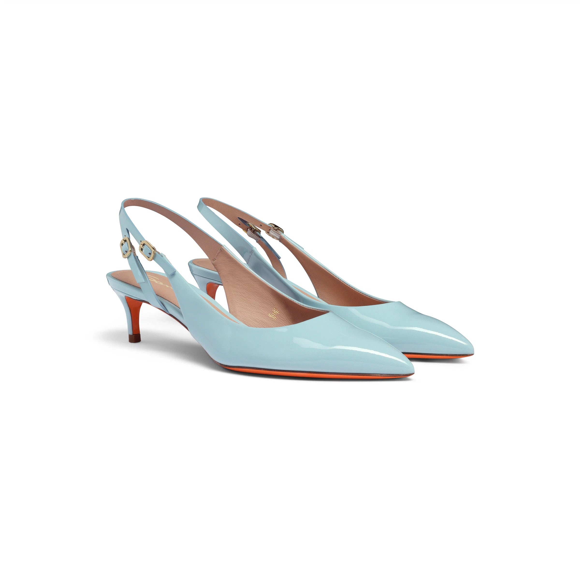 Zapatos tacón medio de charol azul claro