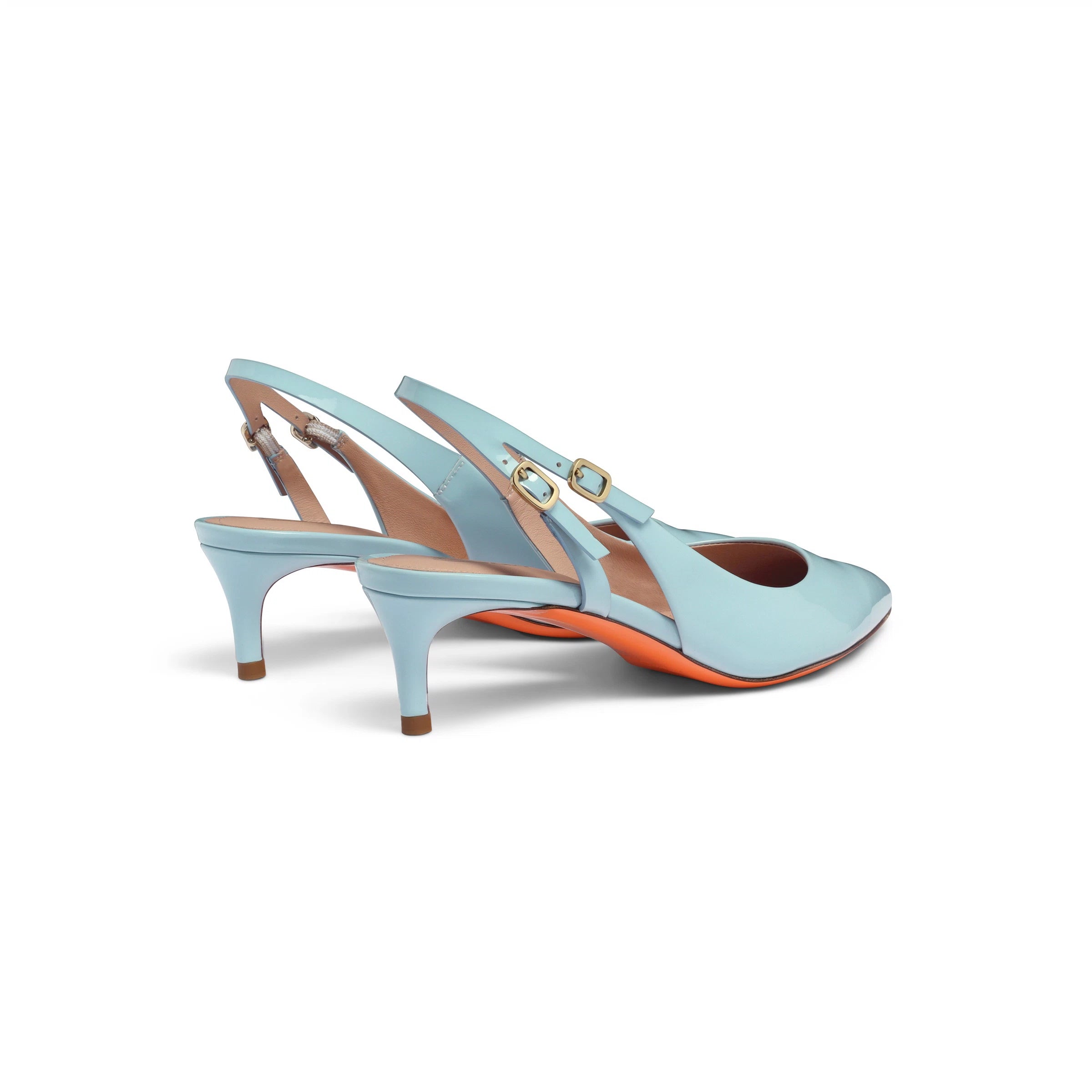Zapatos tacón medio de charol azul claro