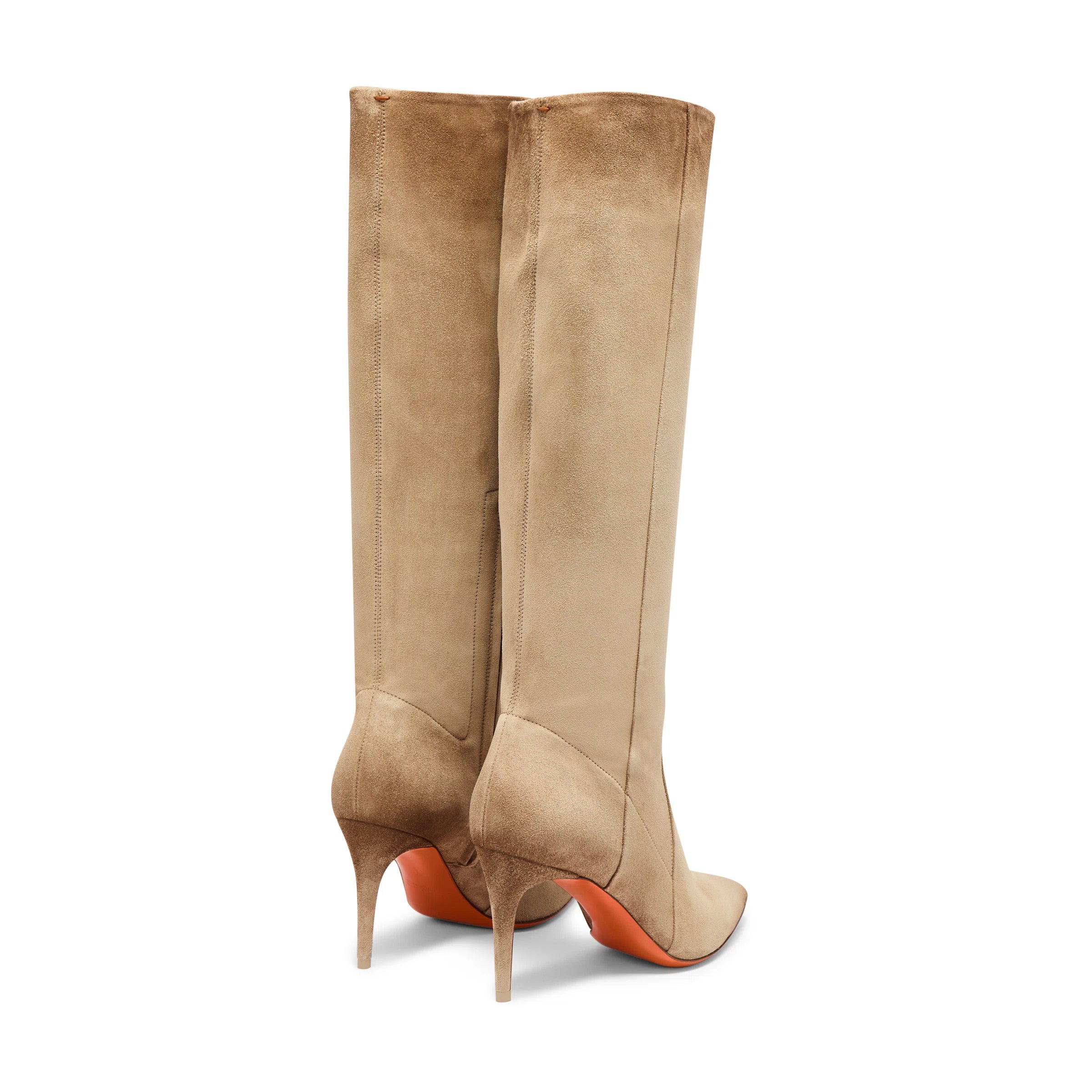 beige suède laars hoge hak