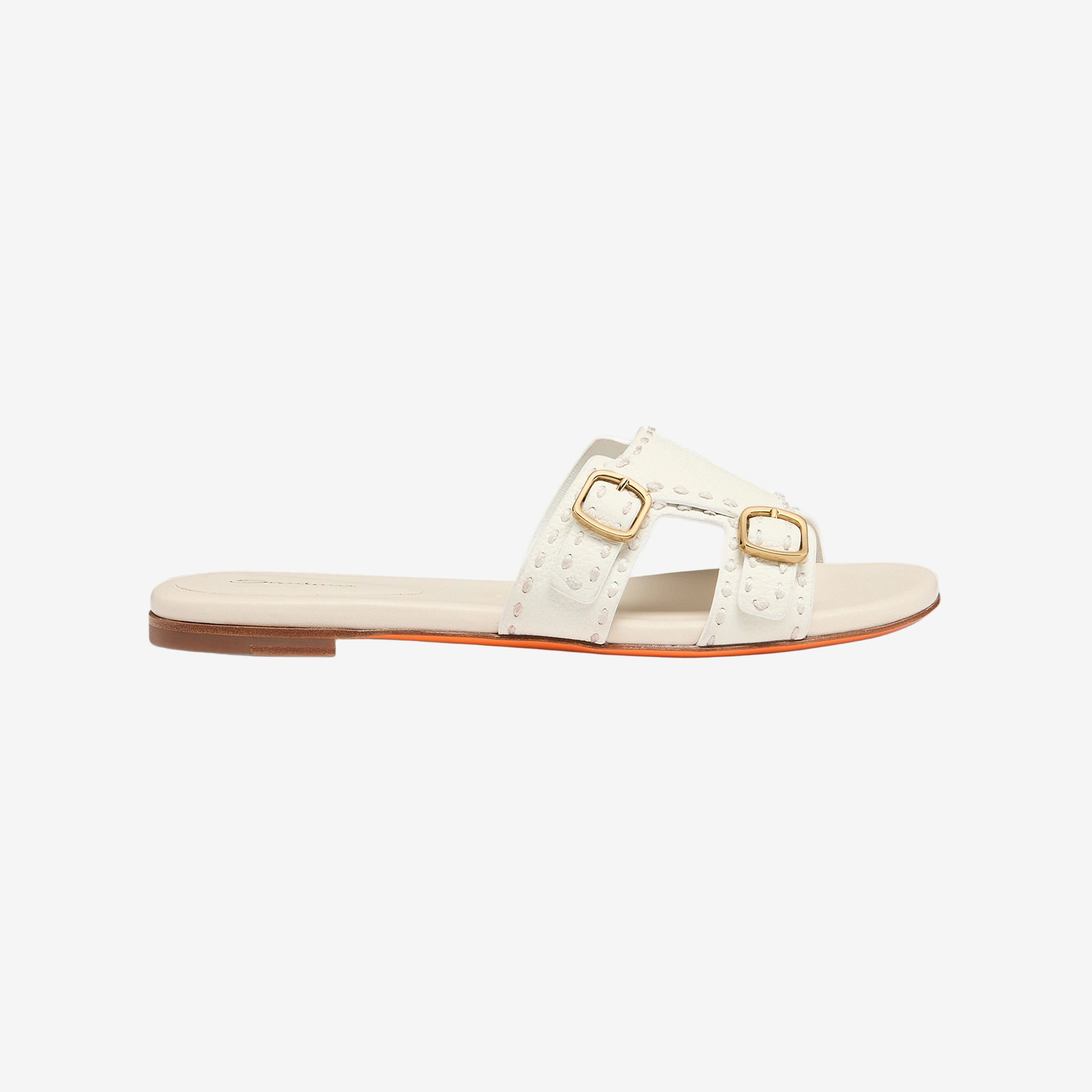 White leather double-buckle Didi slide sandal