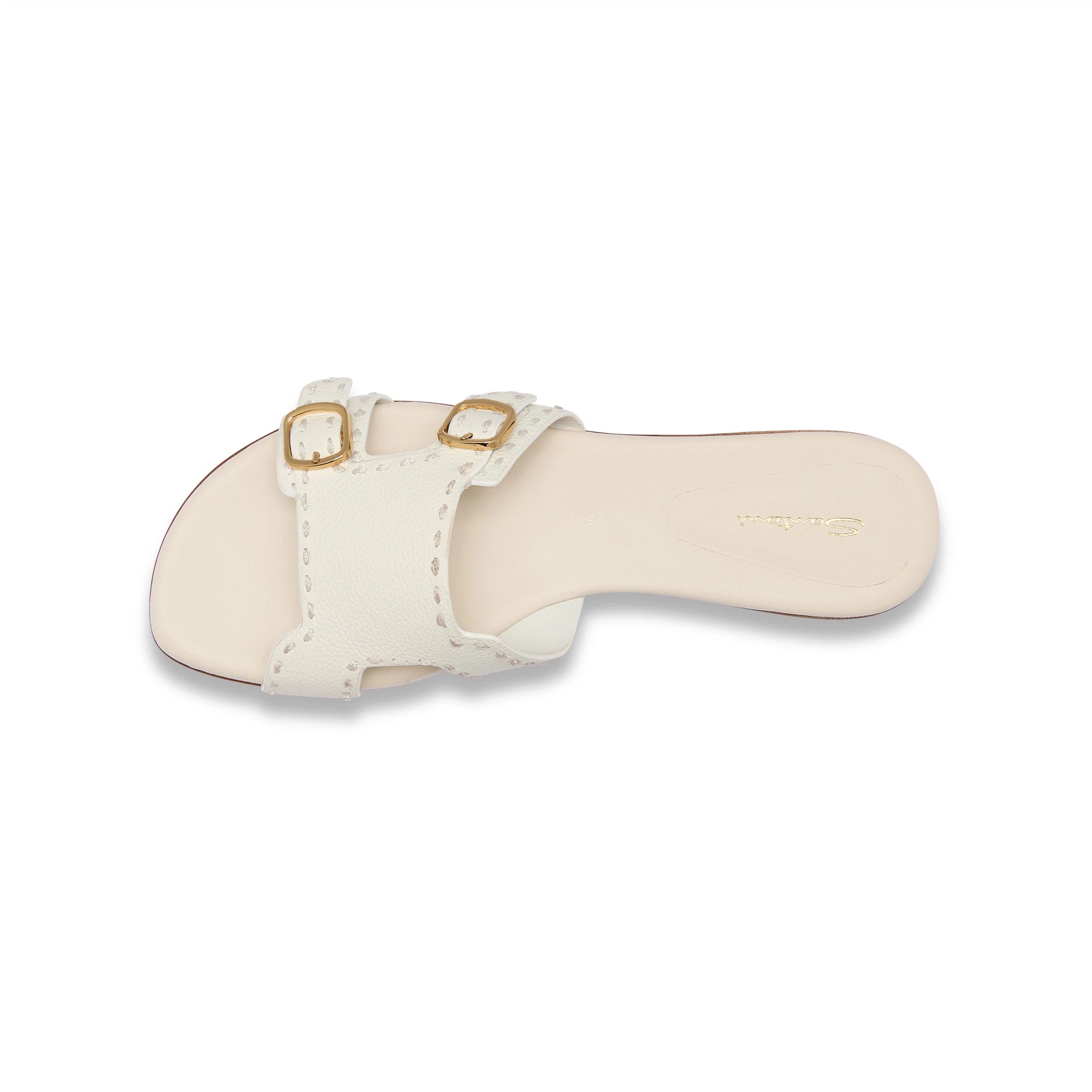 White leather double-buckle Didi slide sandal