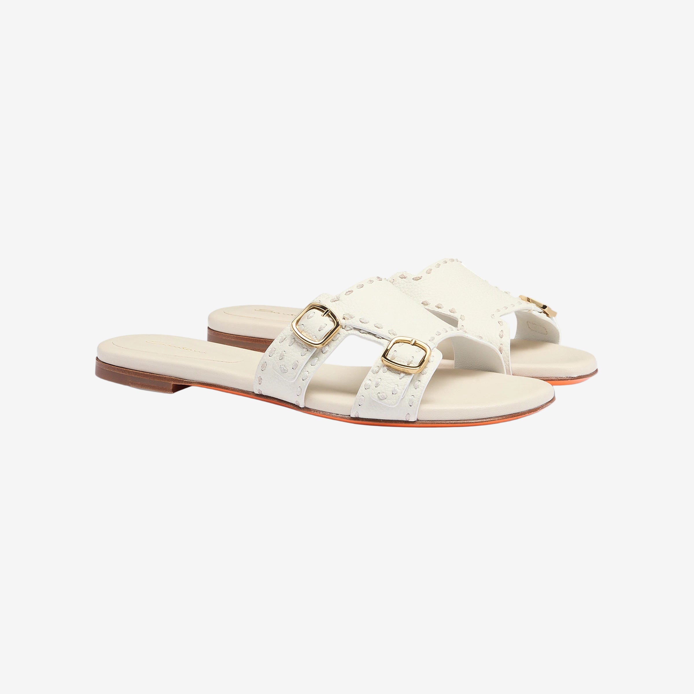 White leather double-buckle Didi slide sandal