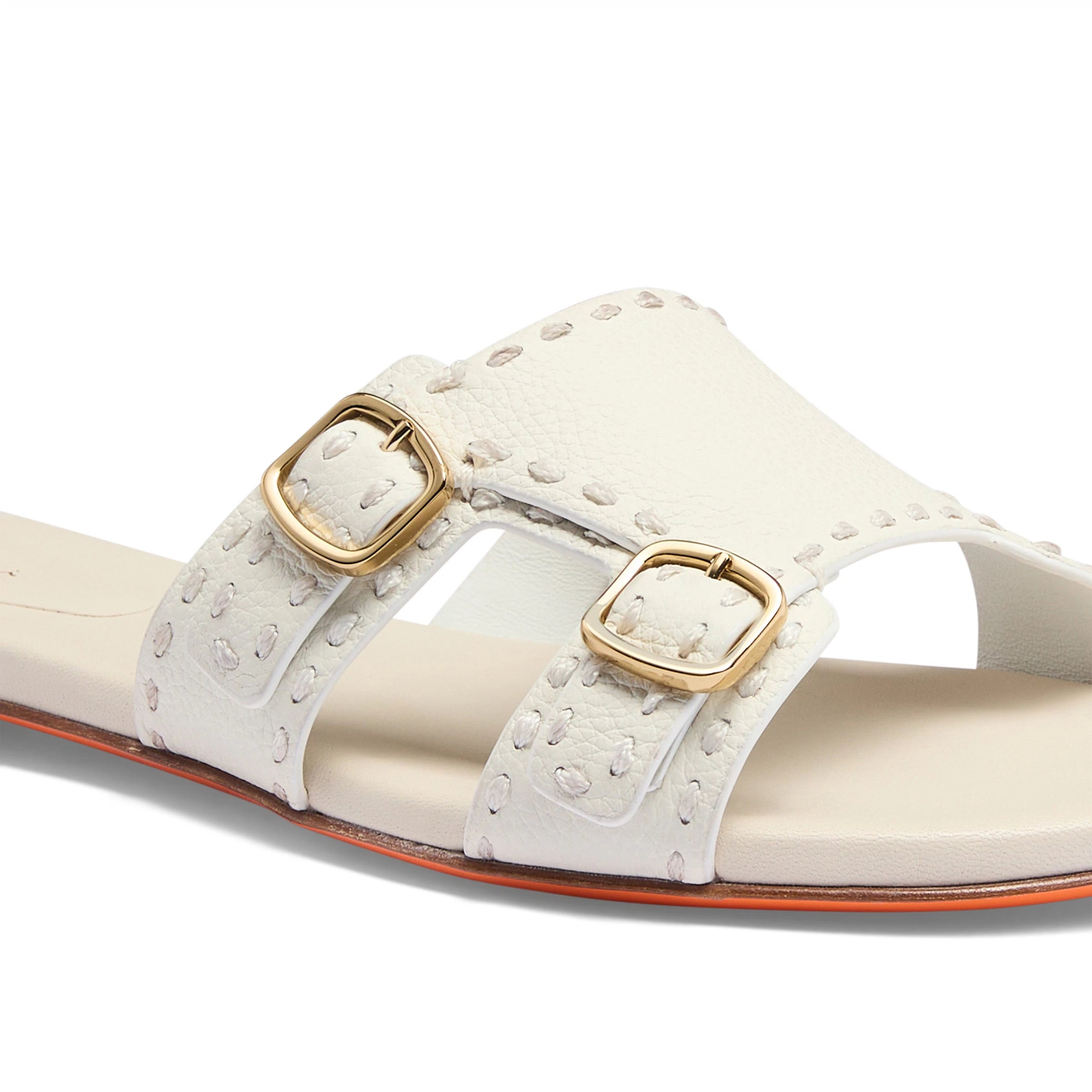 White leather double-buckle Didi slide sandal
