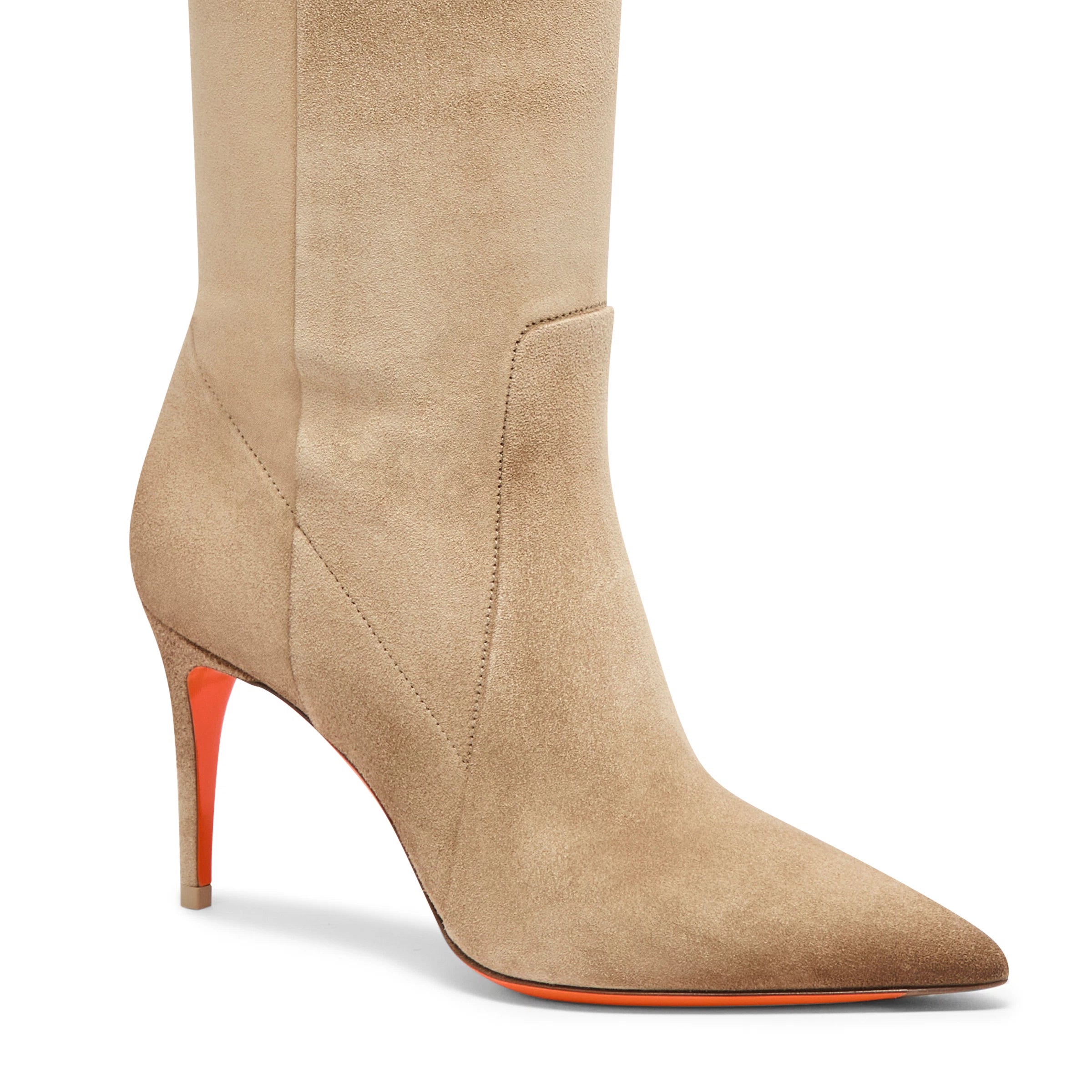 beige suède laars hoge hak