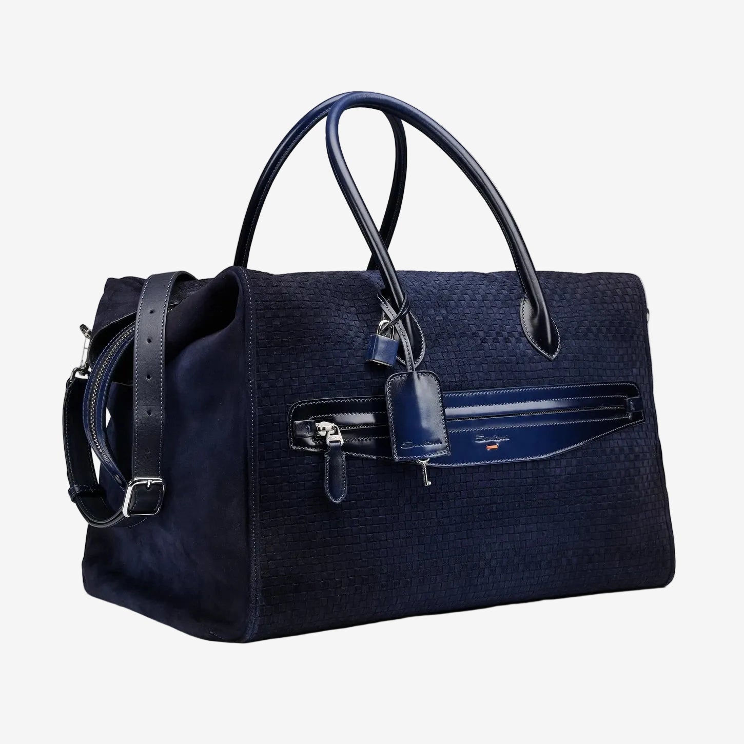 Blue Suede and Leather Weekend Bag