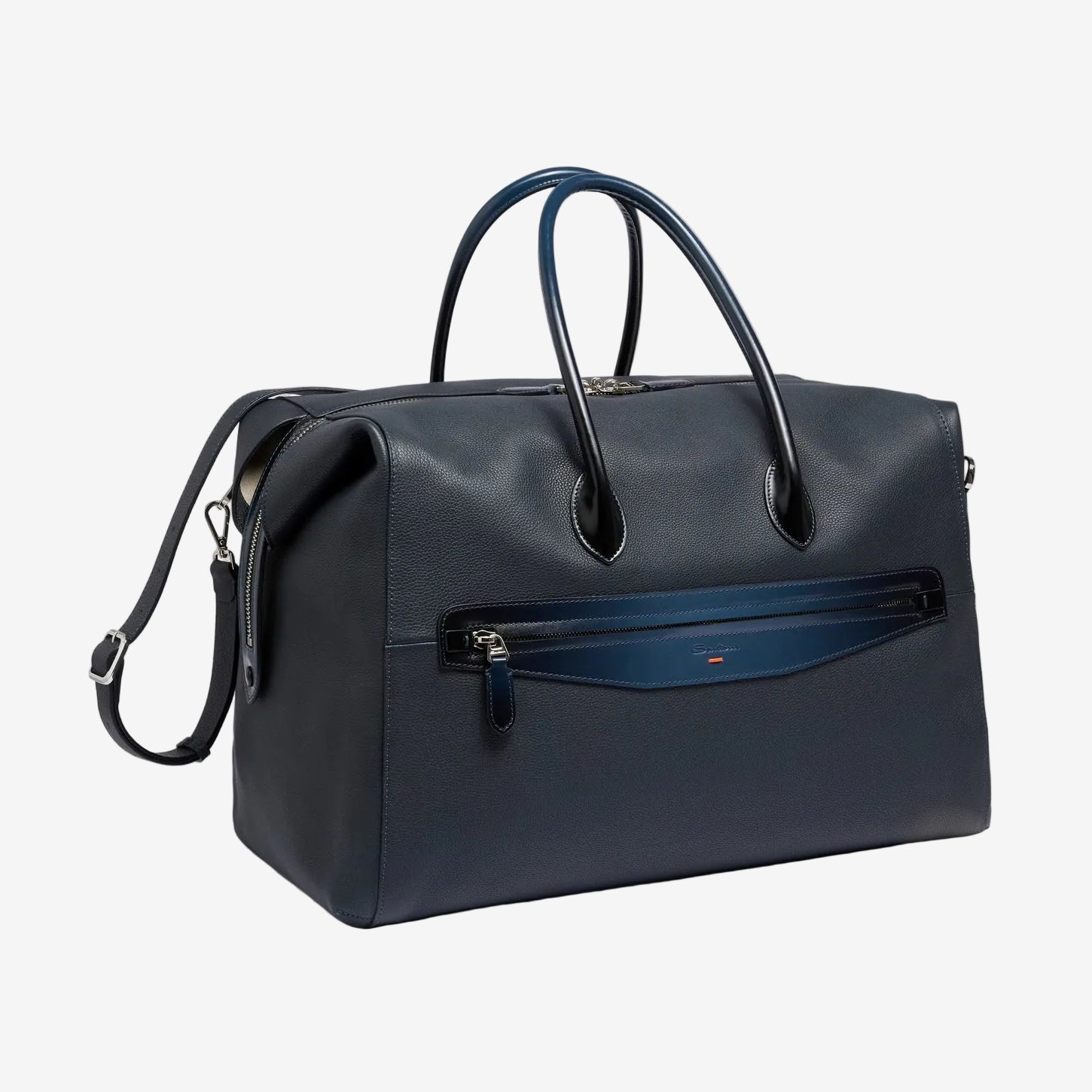 Blue tumbled leather weekend bag