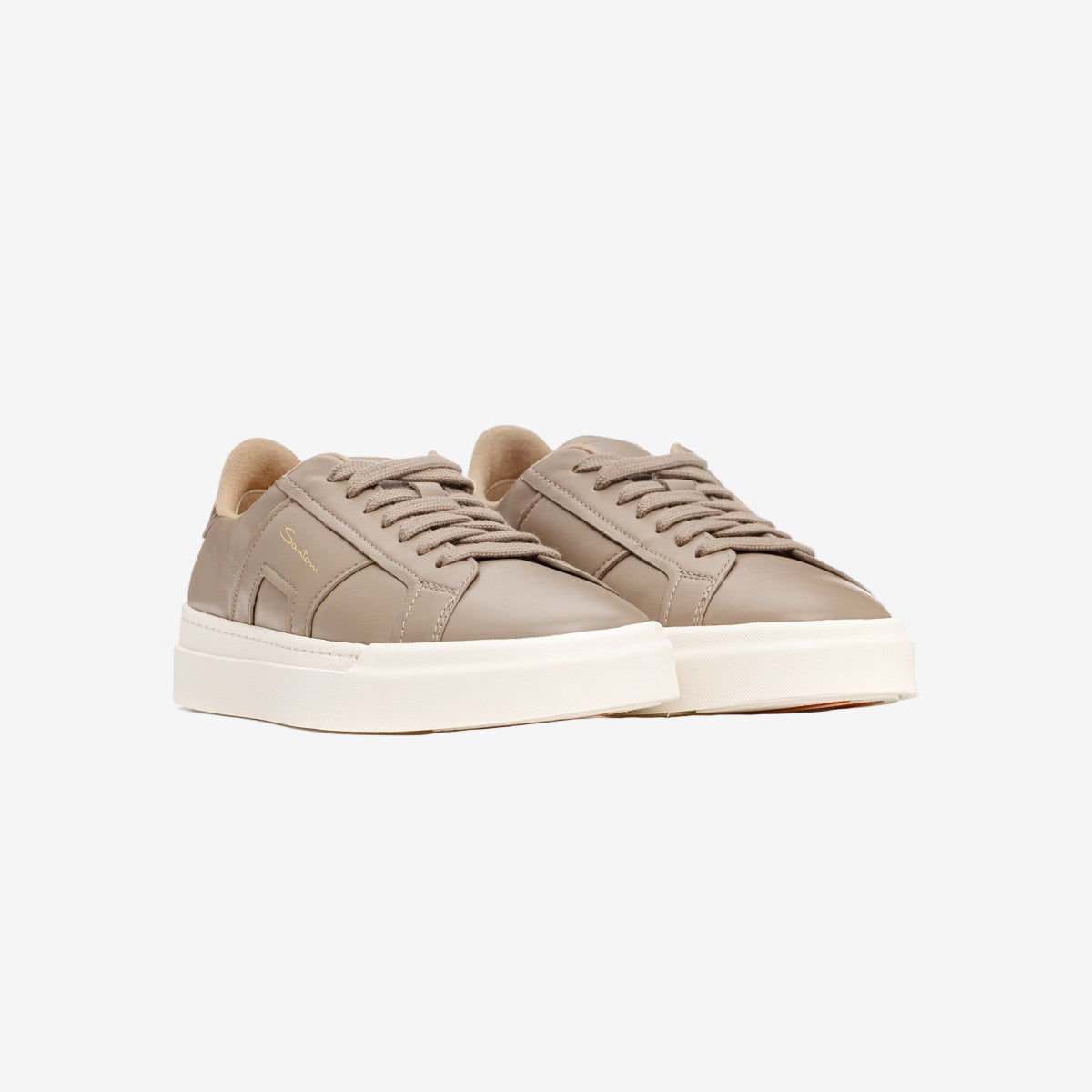 Sneakers cuir beige lacet doublure laine