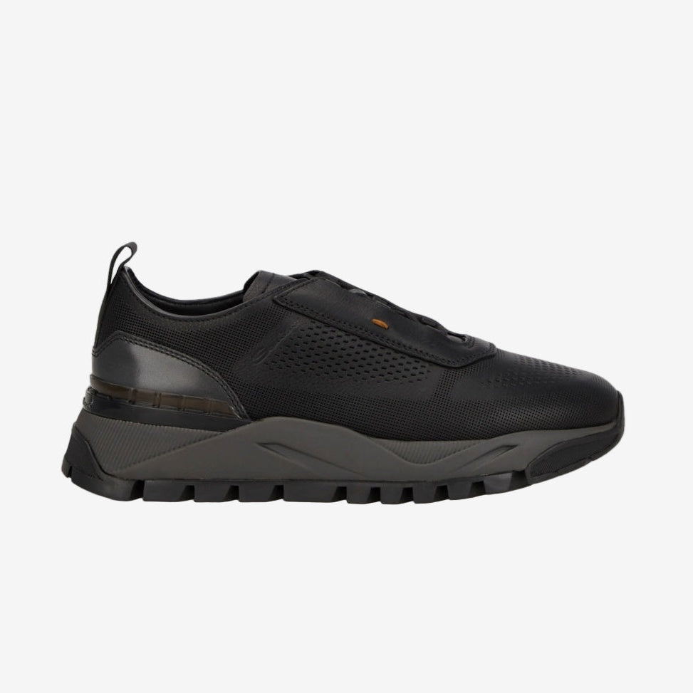Schwarze Leder Sneakers Gummisohle