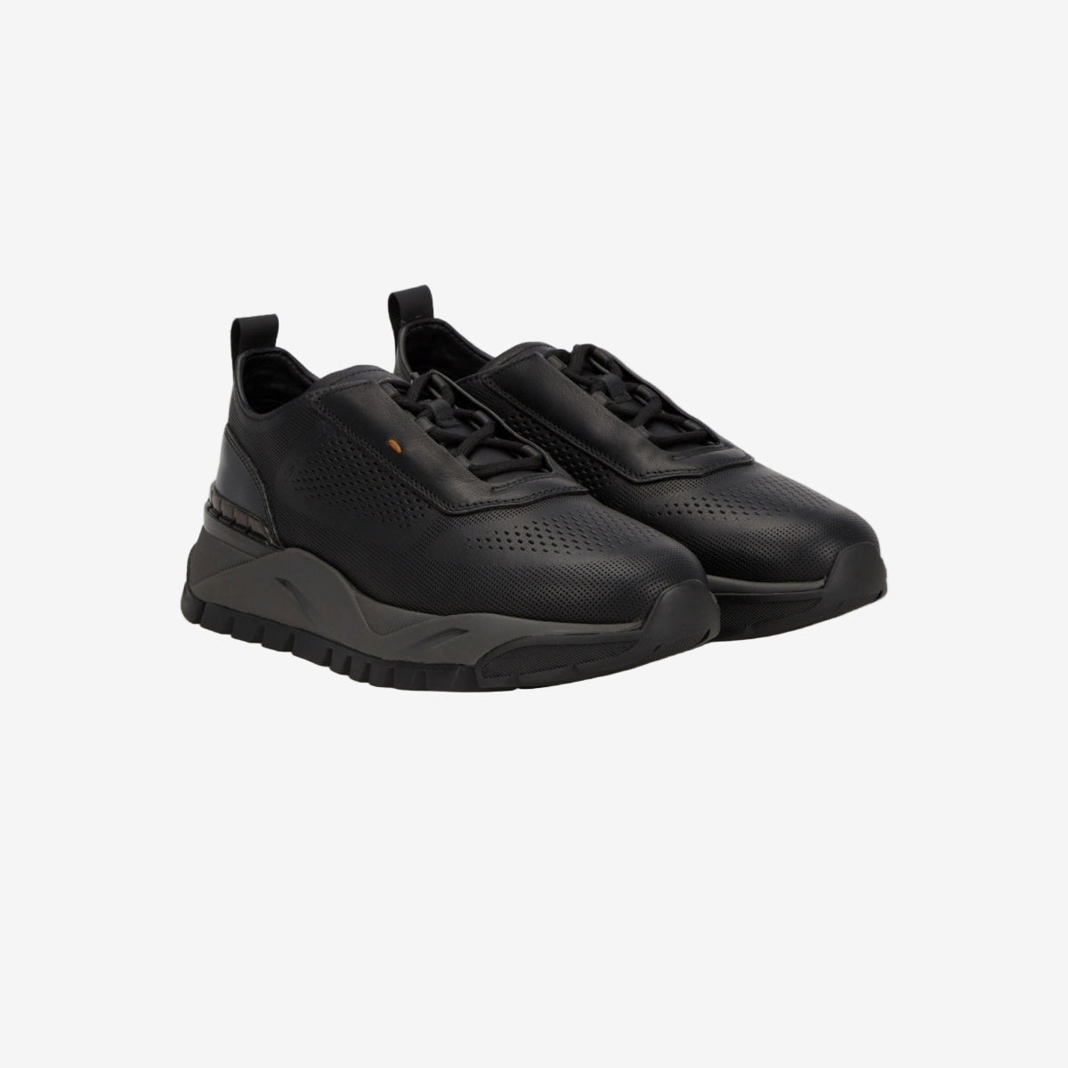 Schwarze Leder Sneakers Gummisohle
