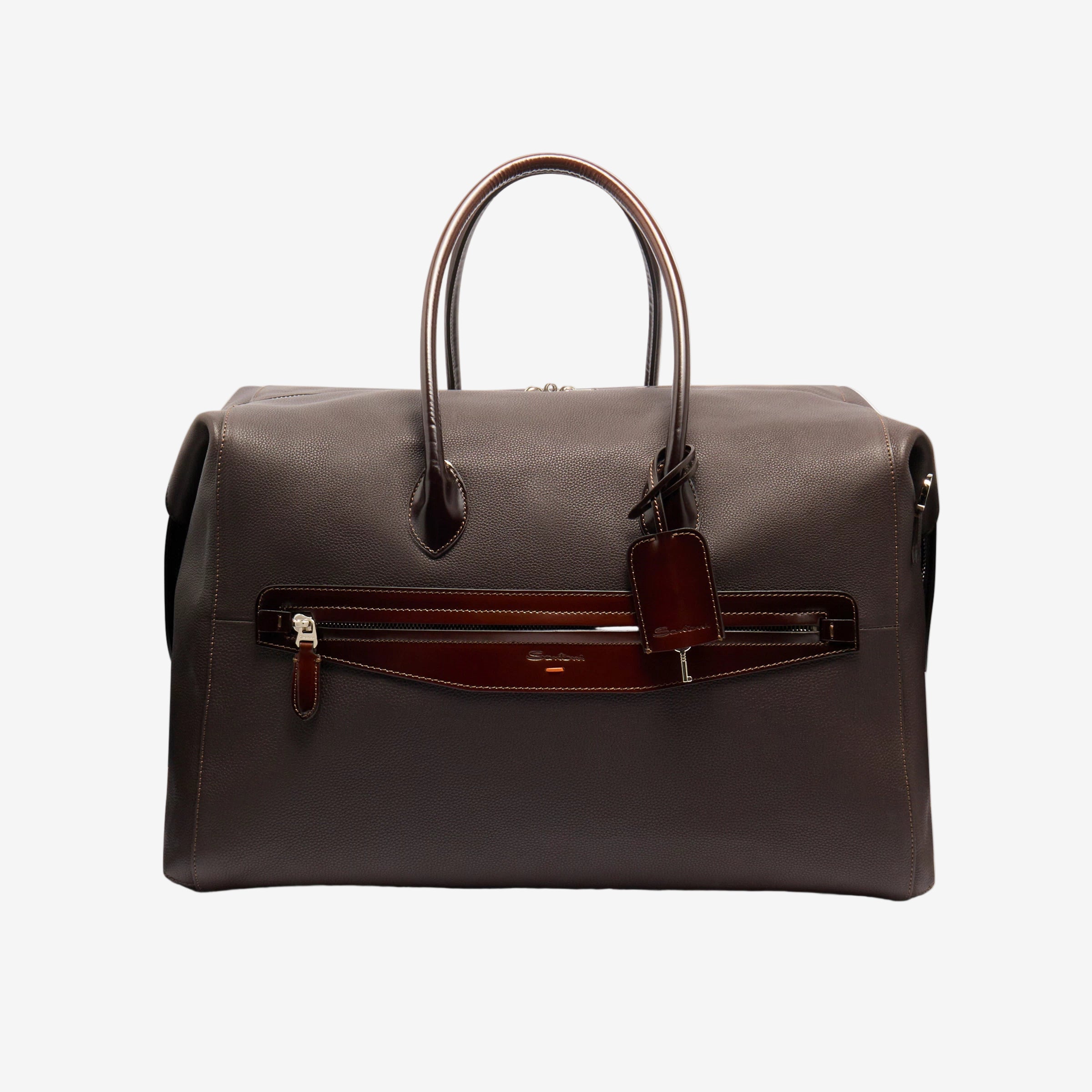 Dunkelbraun week-end bag getrommeltem Leder
