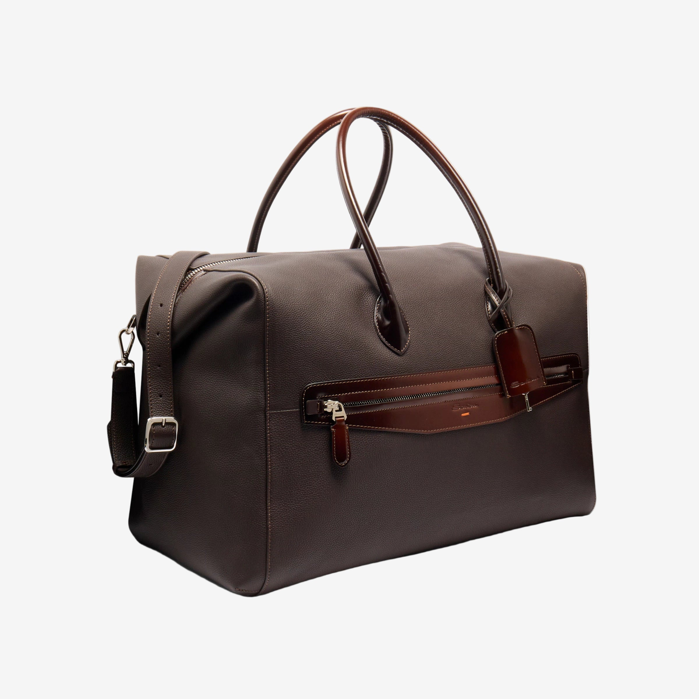 Dunkelbraun week-end bag getrommeltem Leder