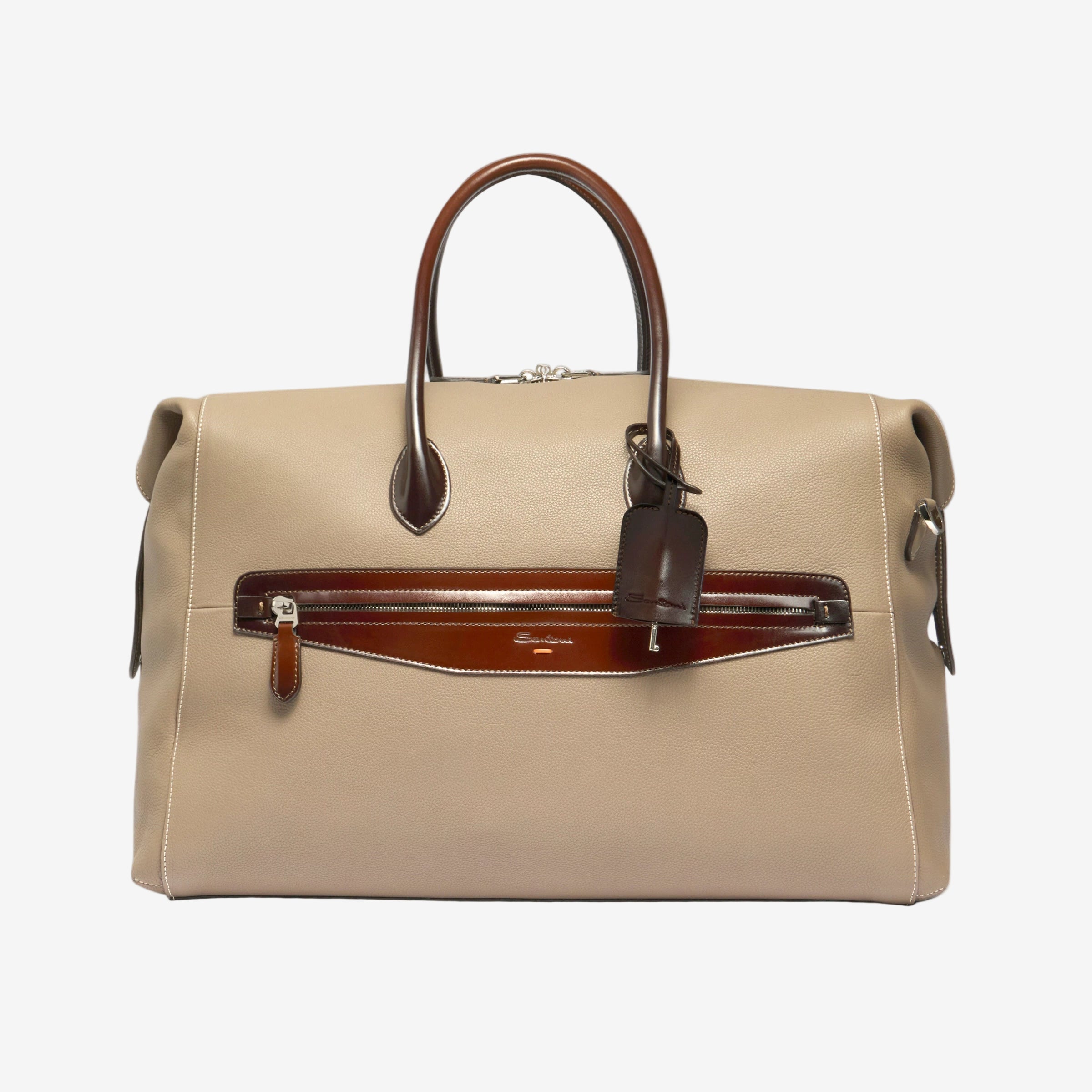 Beige week-end bag getrommeltem Leder