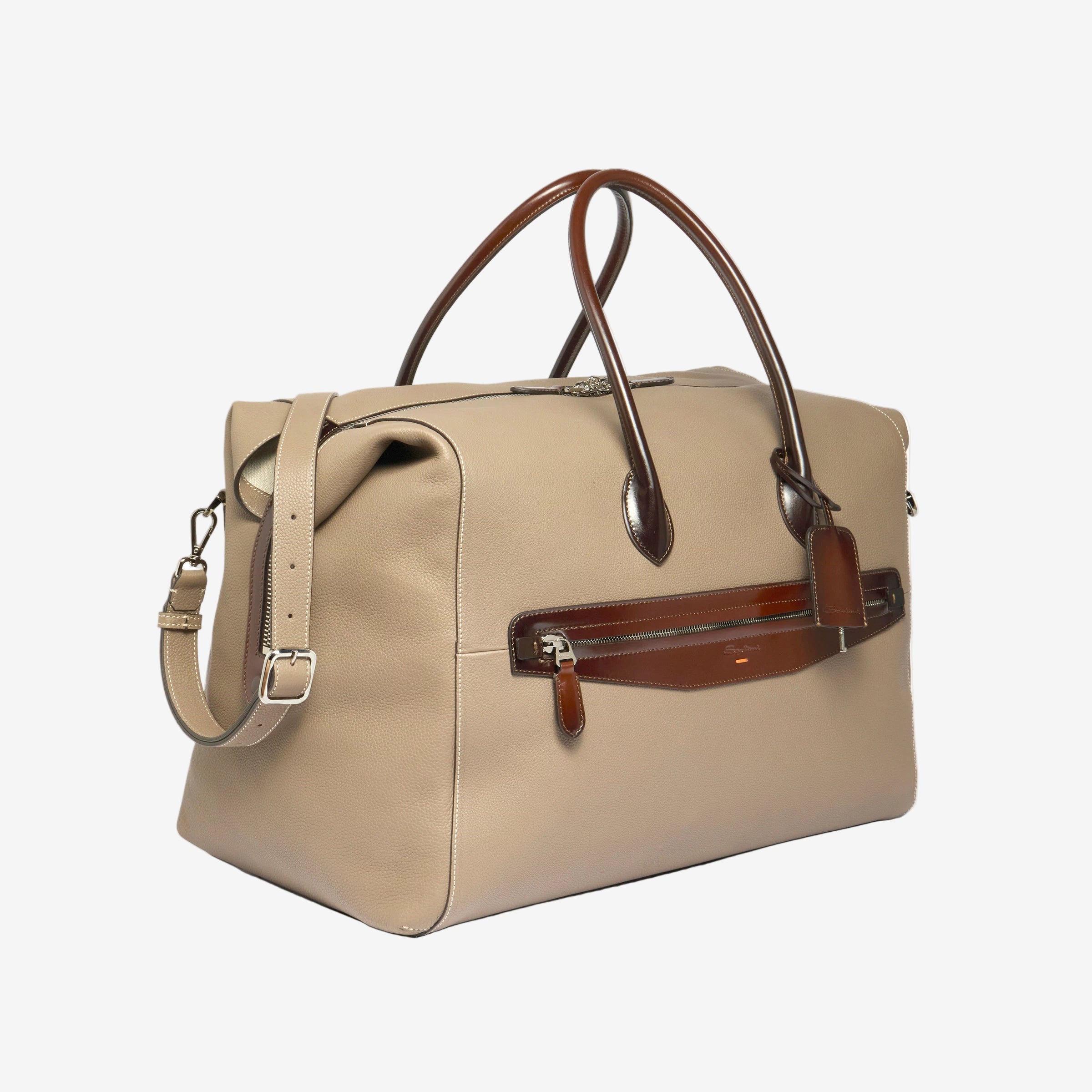 Beige week-end bag getrommeltem Leder