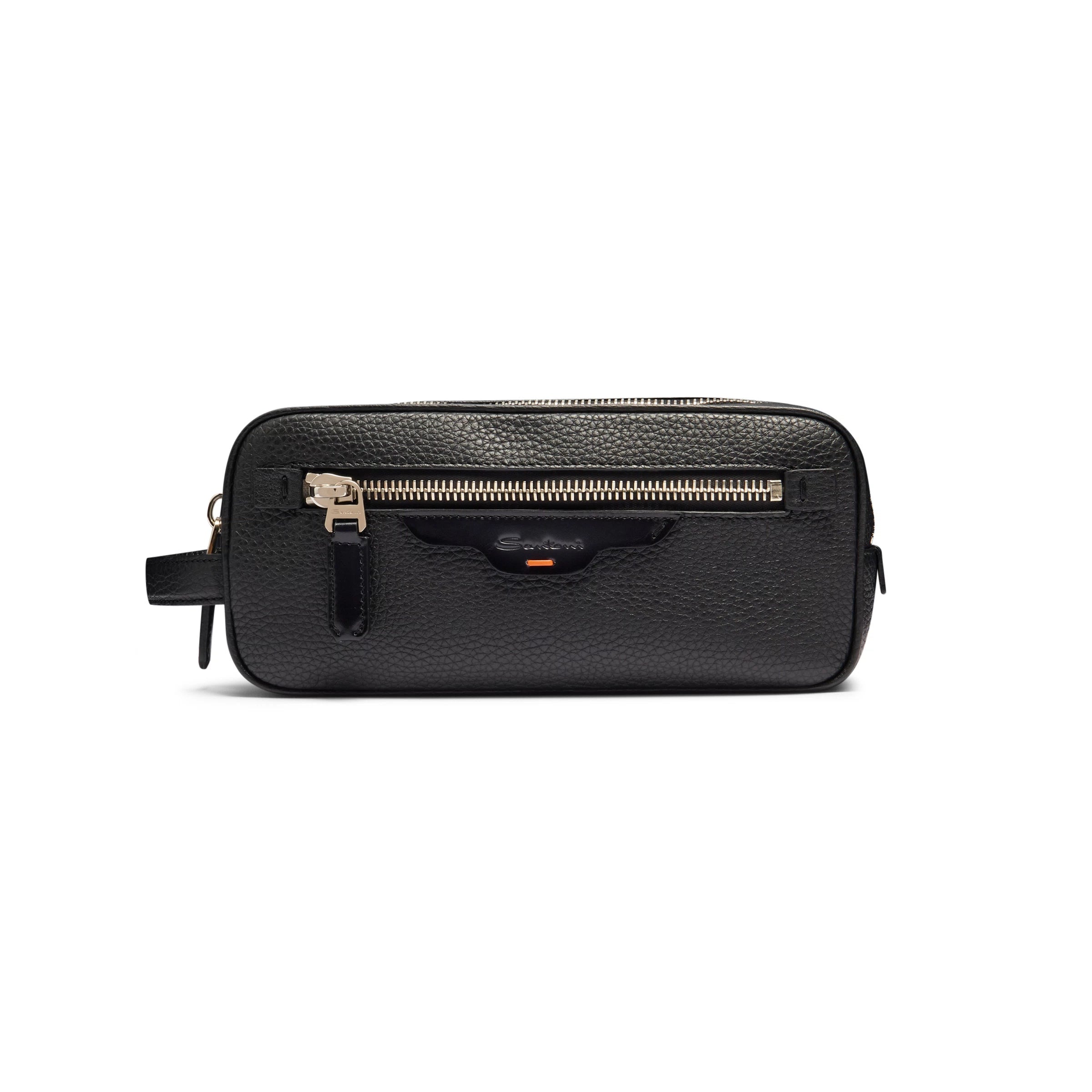 Black tumbled leather beauty case