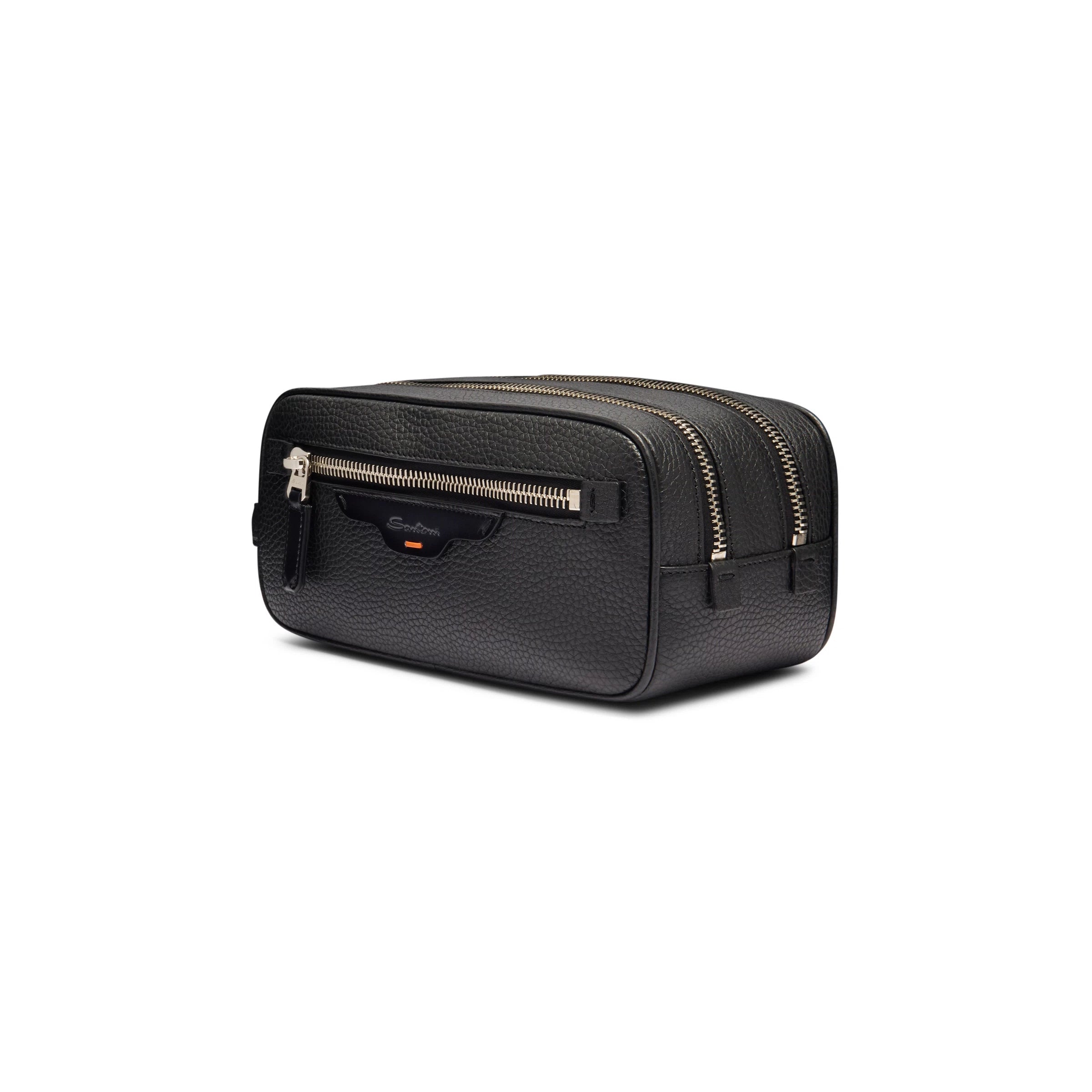 Black tumbled leather beauty case