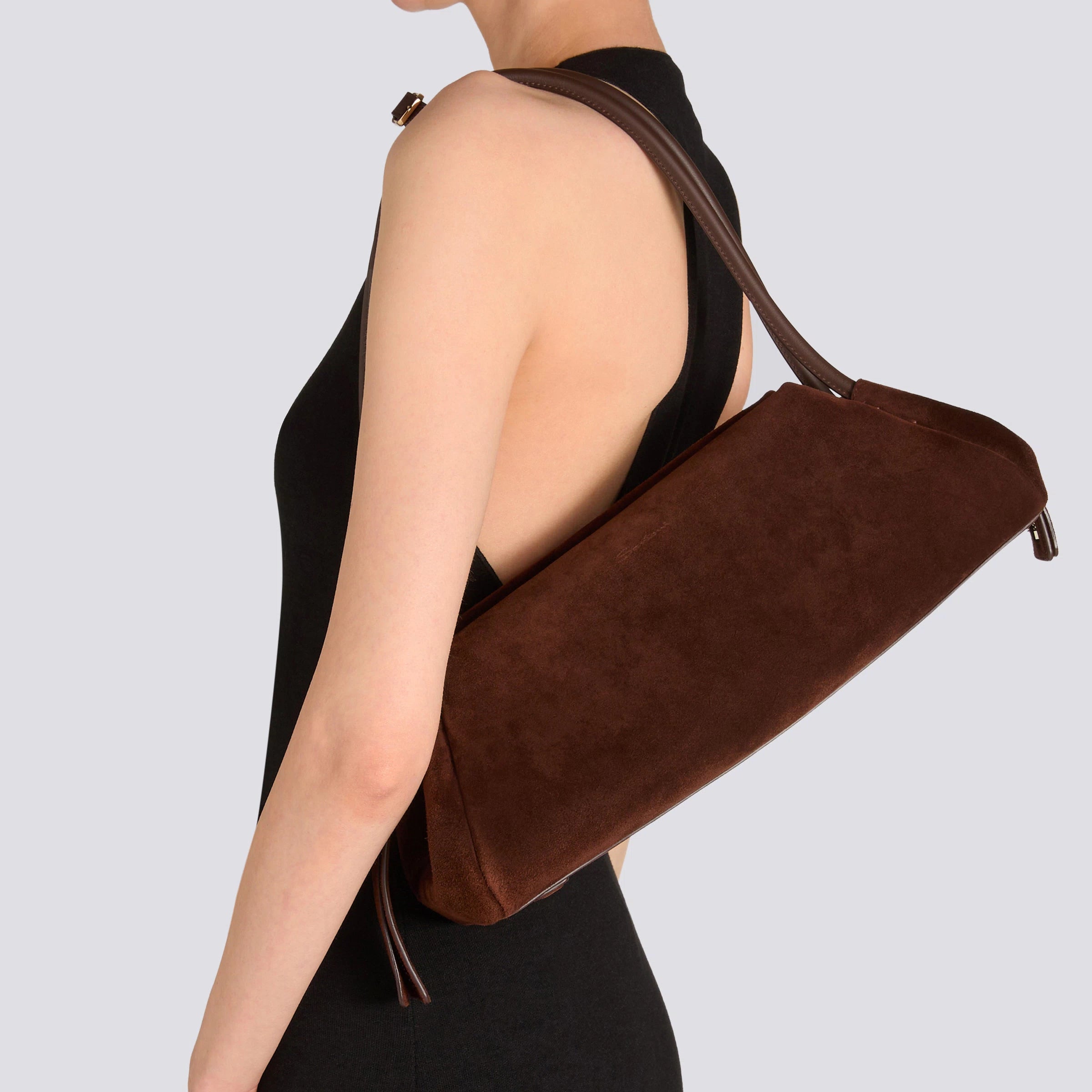 Dark brown suede shoulder bag