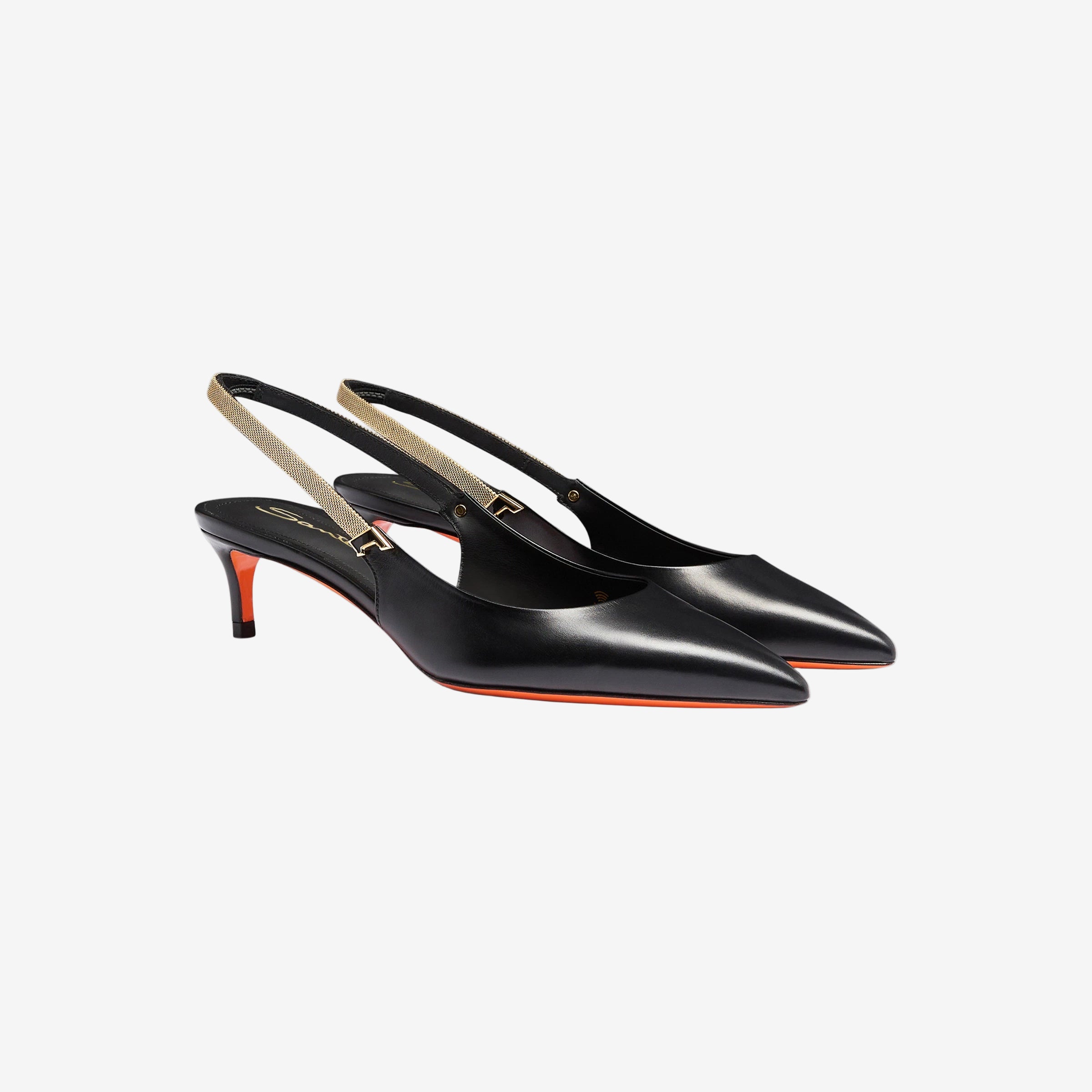 schwarz Slingback Leder mittel Absatz