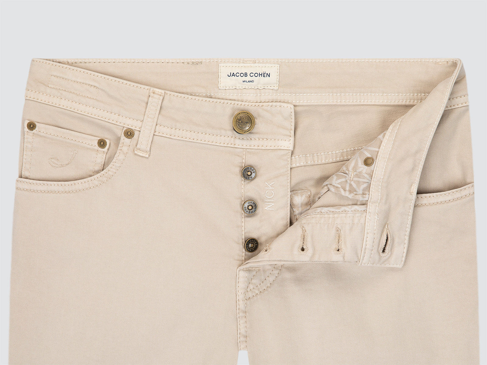Nick 5 Pocket Slim Pants in Beige Power Stretch Bull