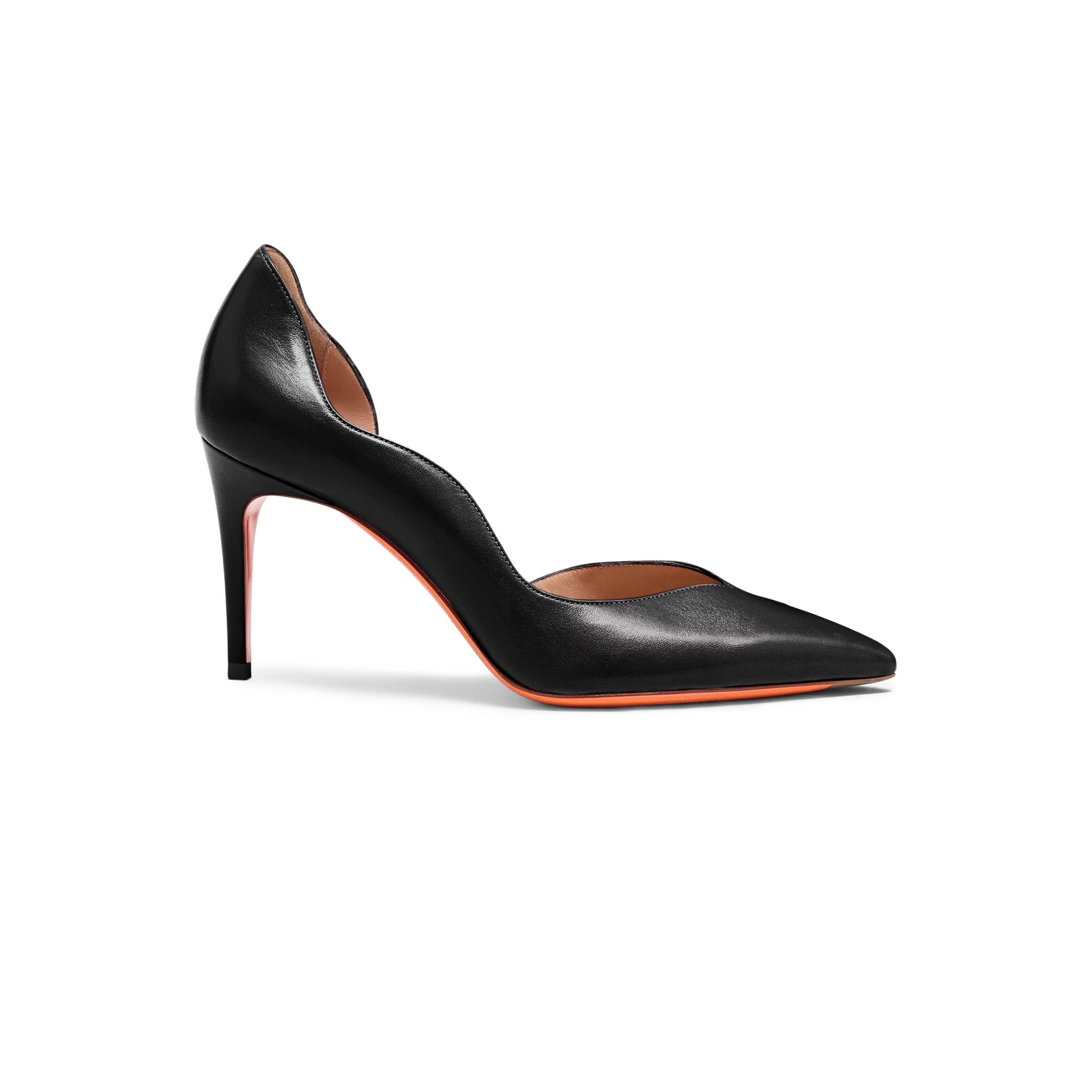 black leather high-heel pump