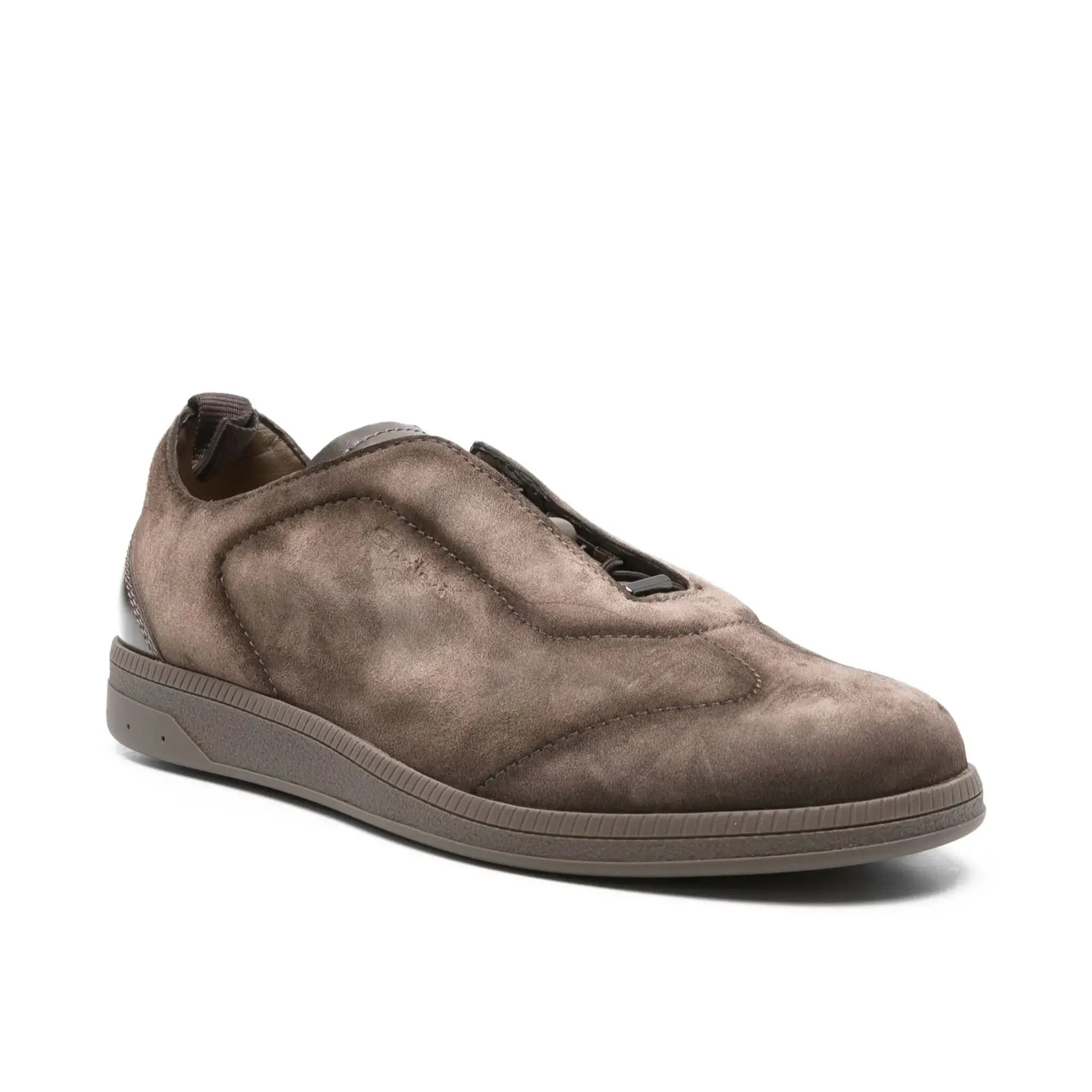 Brown suede slip-on sneakers rubber sole