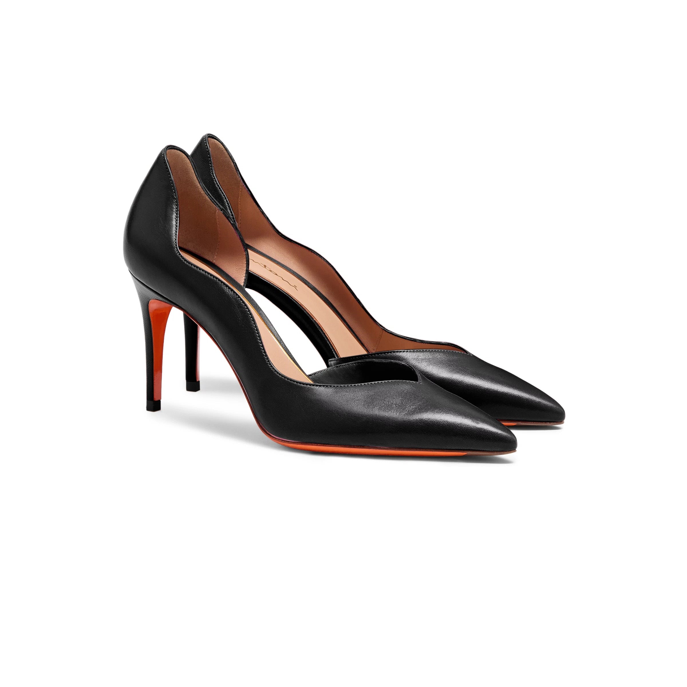 black leather high-heel pump