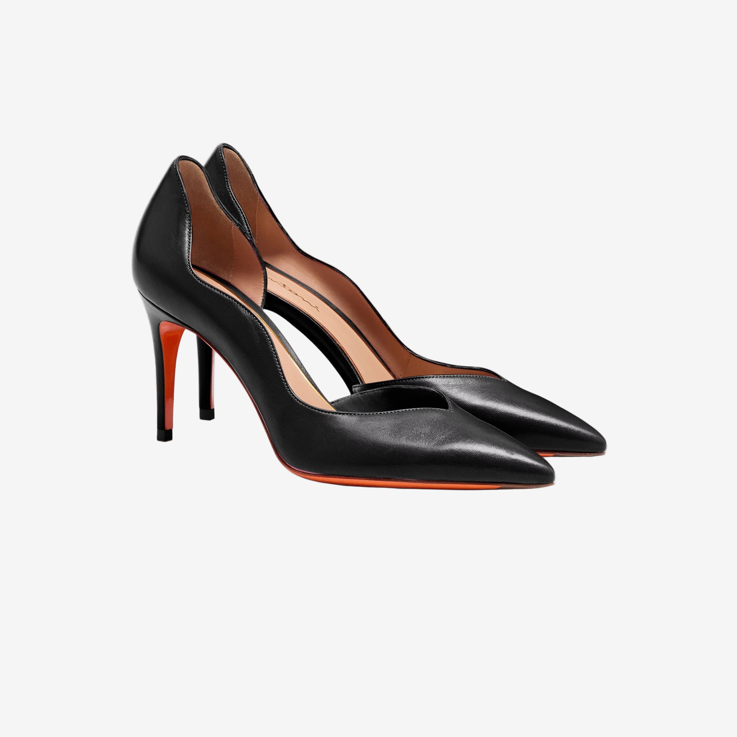 Schwarzer Leder-High-Heel-Pumps