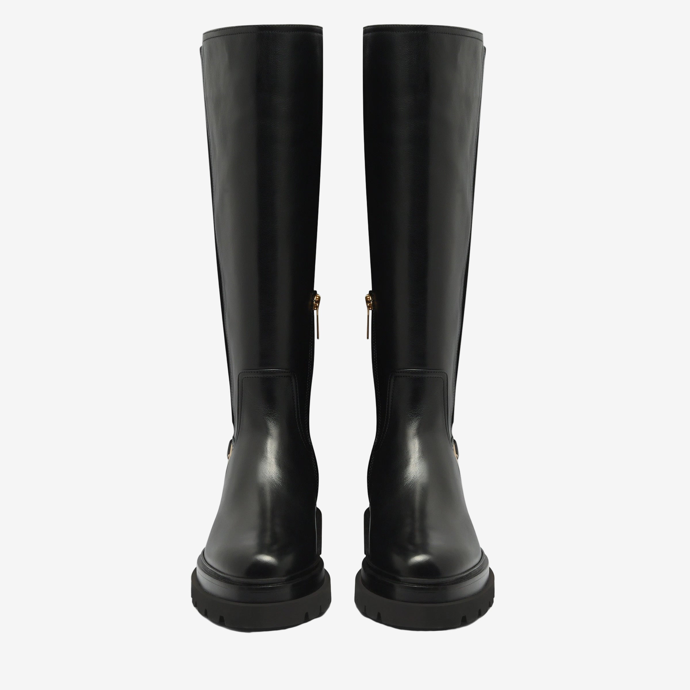 Schwarzer Lederstiefel Gummisohle