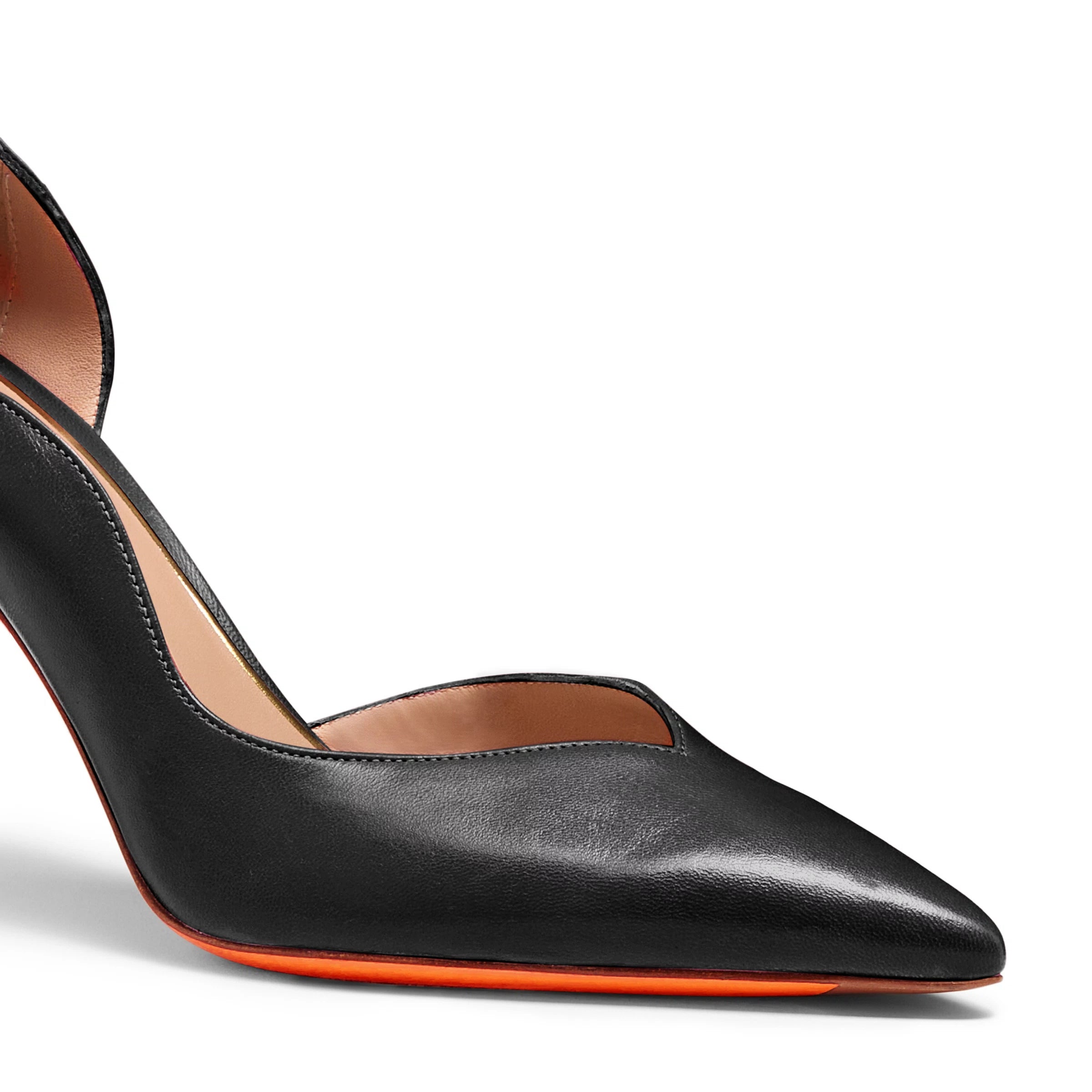black leather high-heel pump