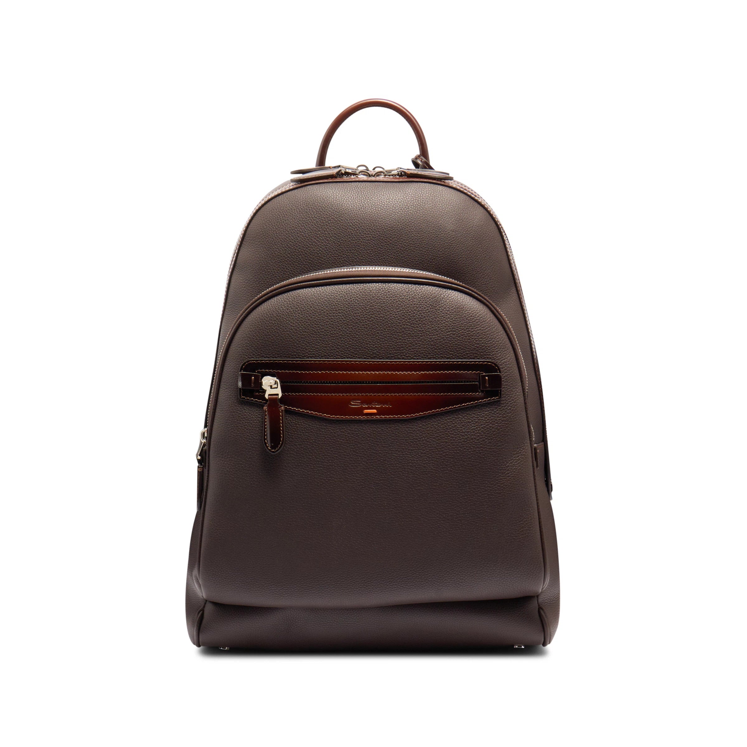 Dark brown tumbled leather backpack