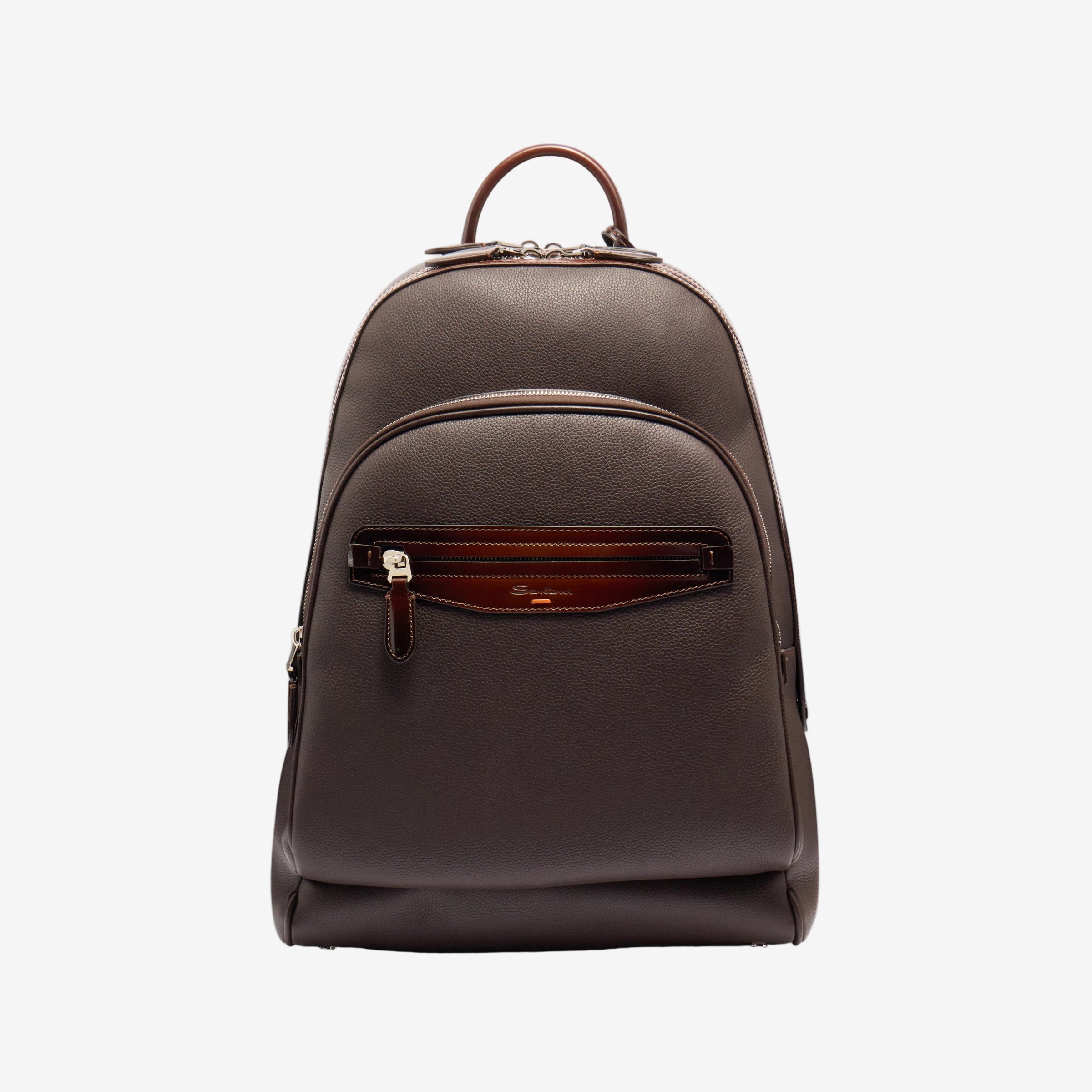 Dunkelbrauner Rucksack getrommeltem Leder