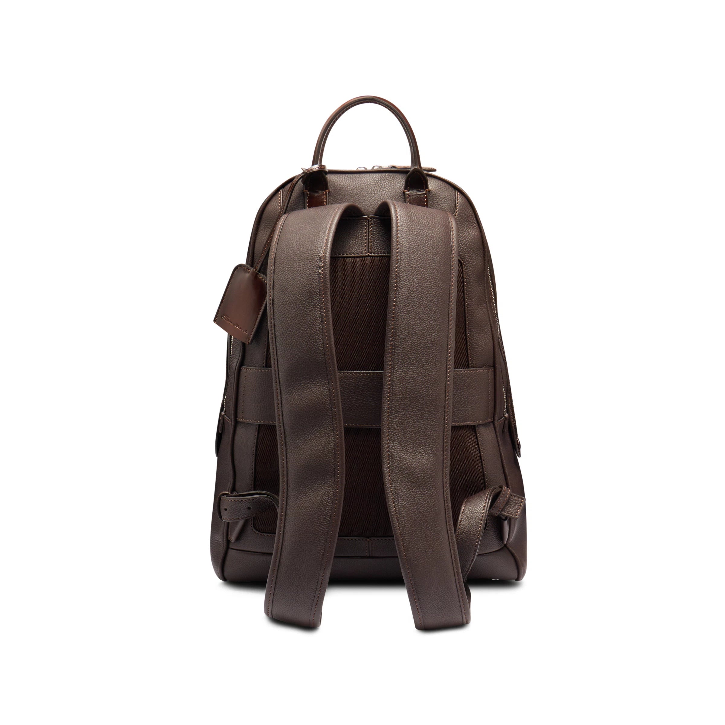Dark brown tumbled leather backpack