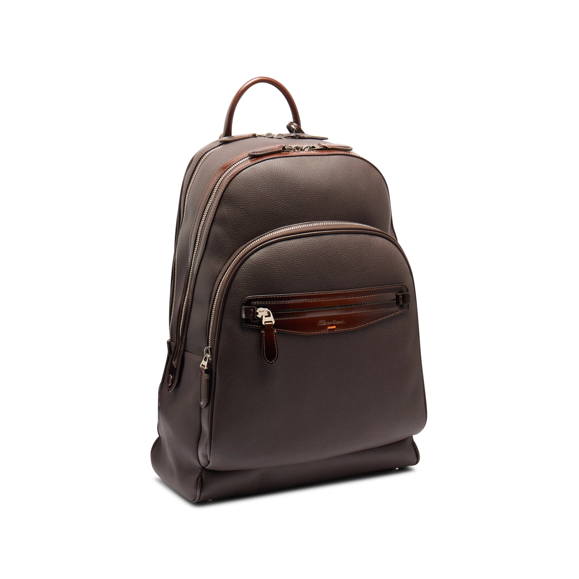 Dark brown tumbled leather backpack