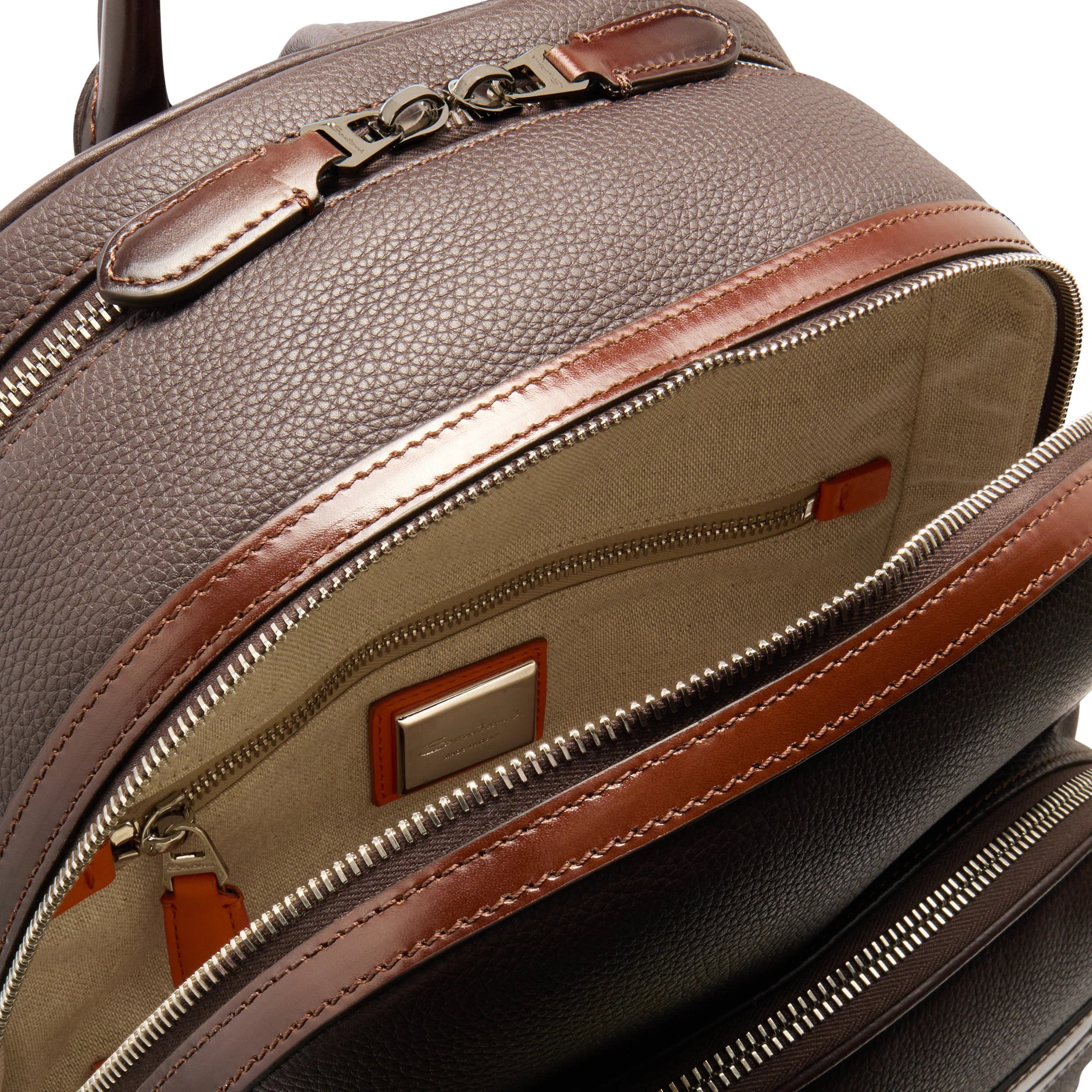 Dark brown tumbled leather backpack