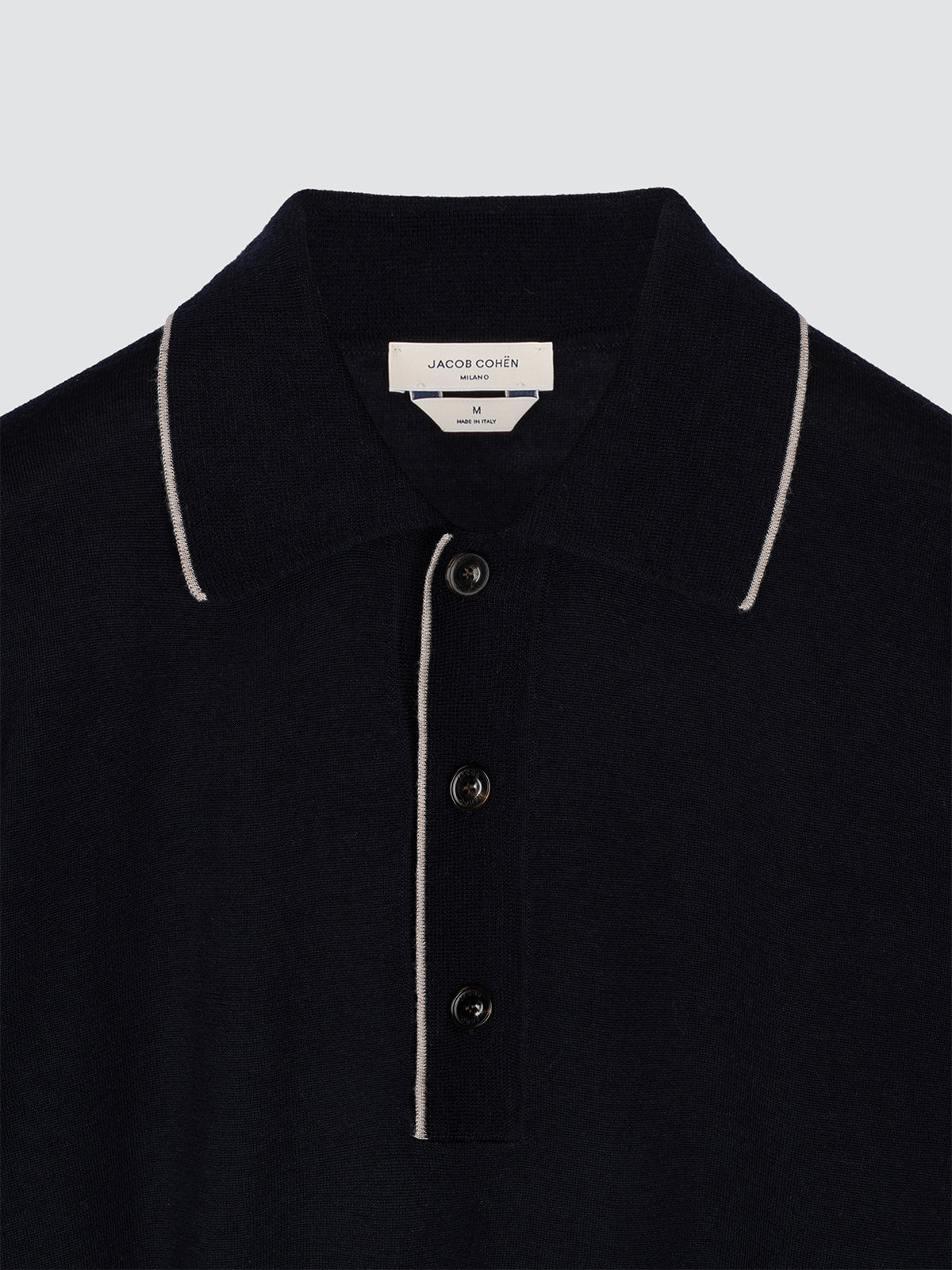 Polo Shirt in Navy Blue Wool and Silk