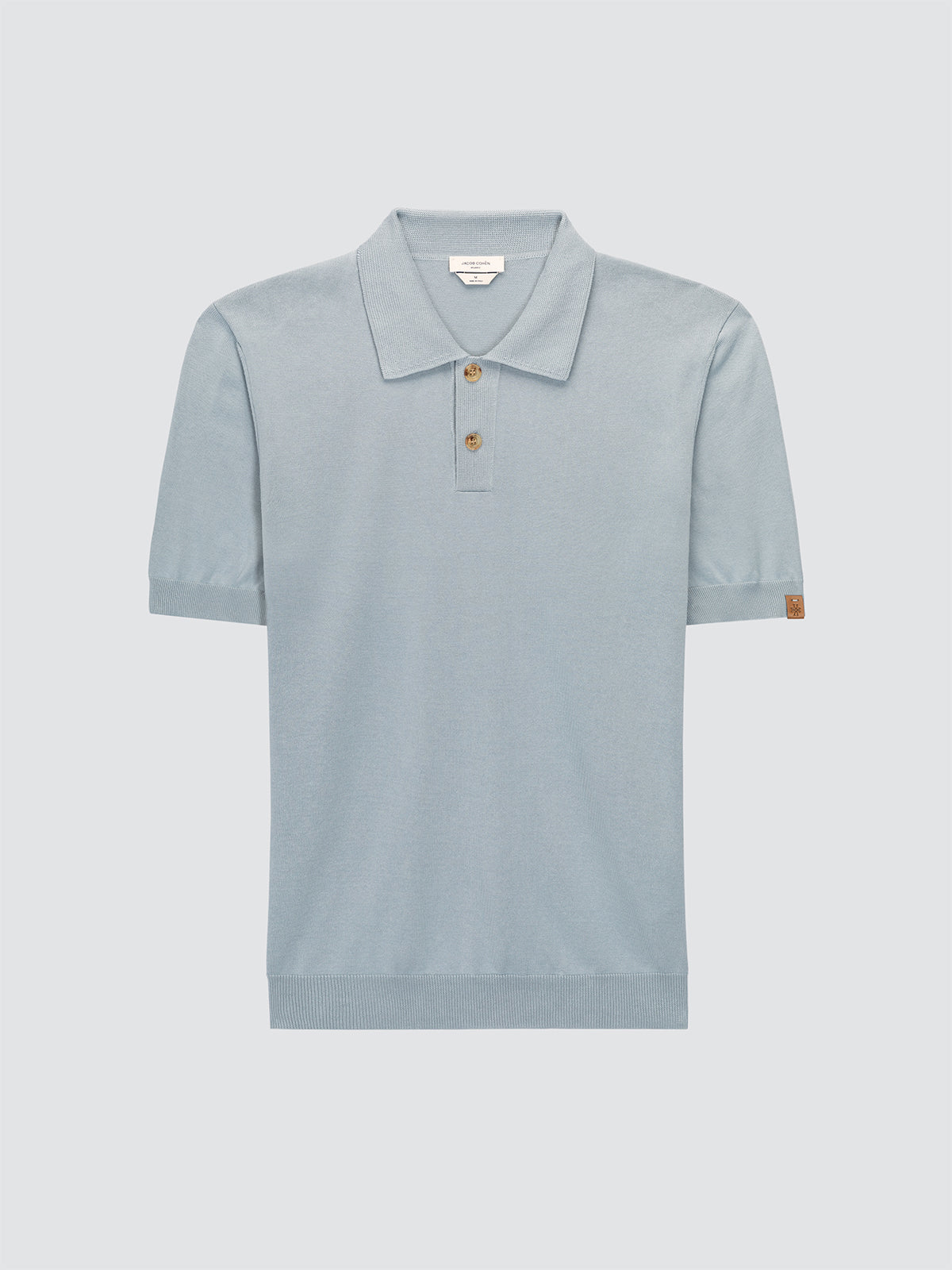 Light blue polo shirt on a light gray background