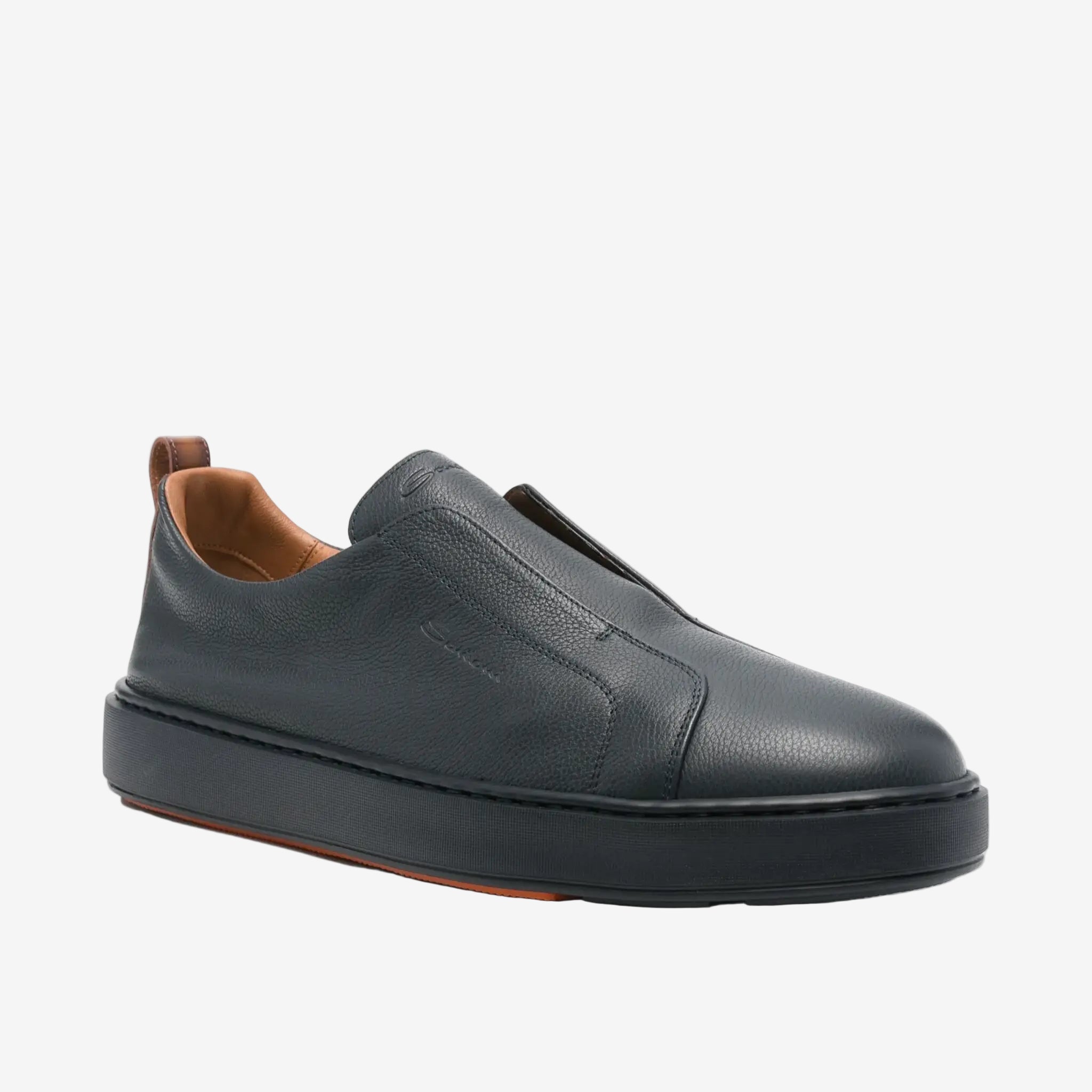Blau Slip-On-Sneaker getrommeltem Leder