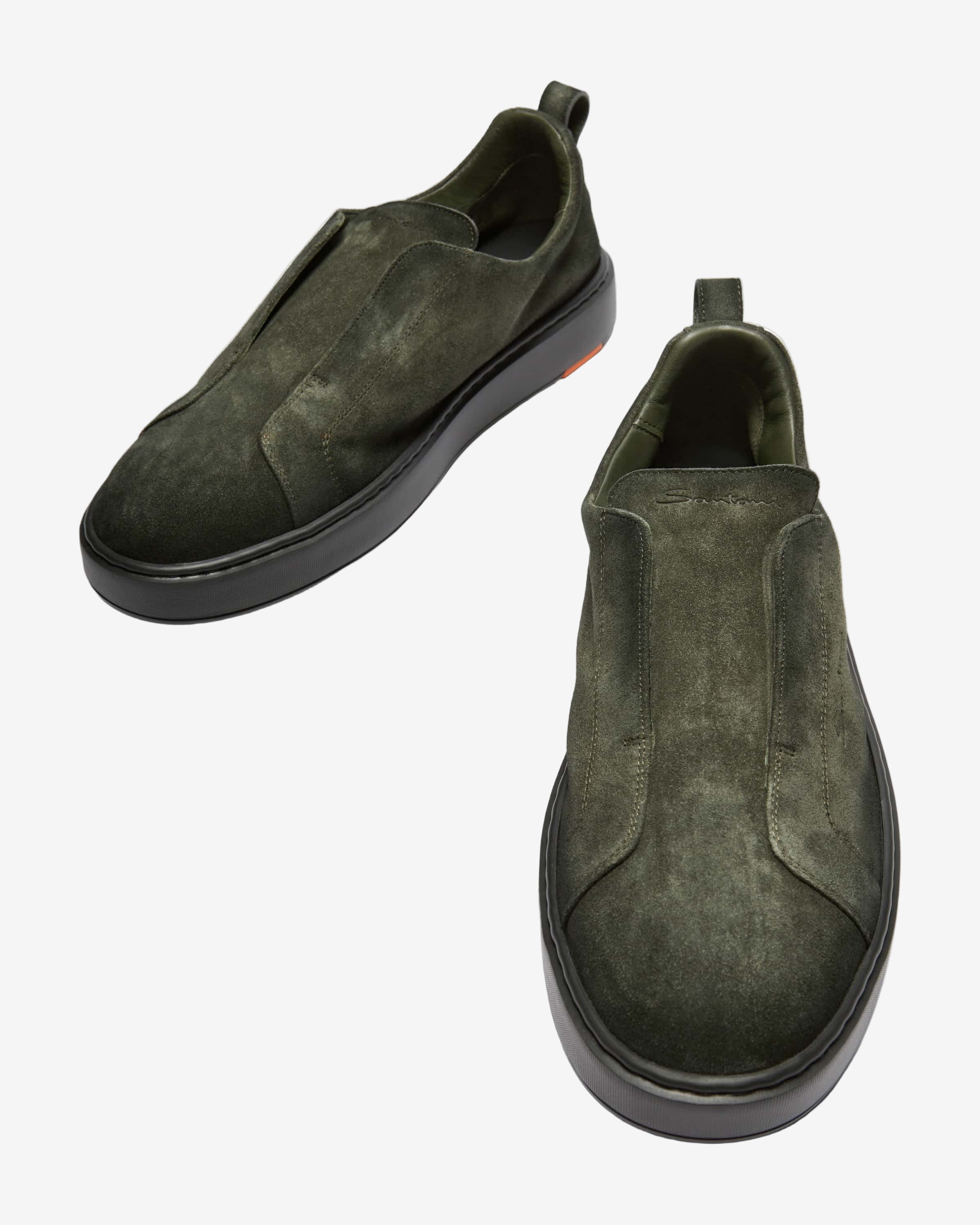 Grüne Slip-On-Sneakers Wildleder
