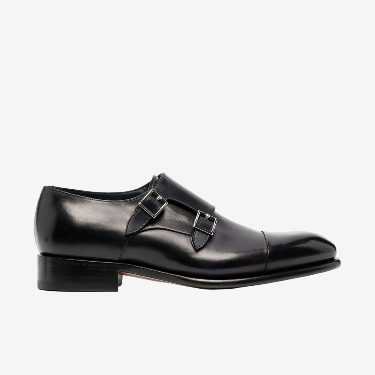 Santoni Black Double-Buckle Leather Monk Shoes