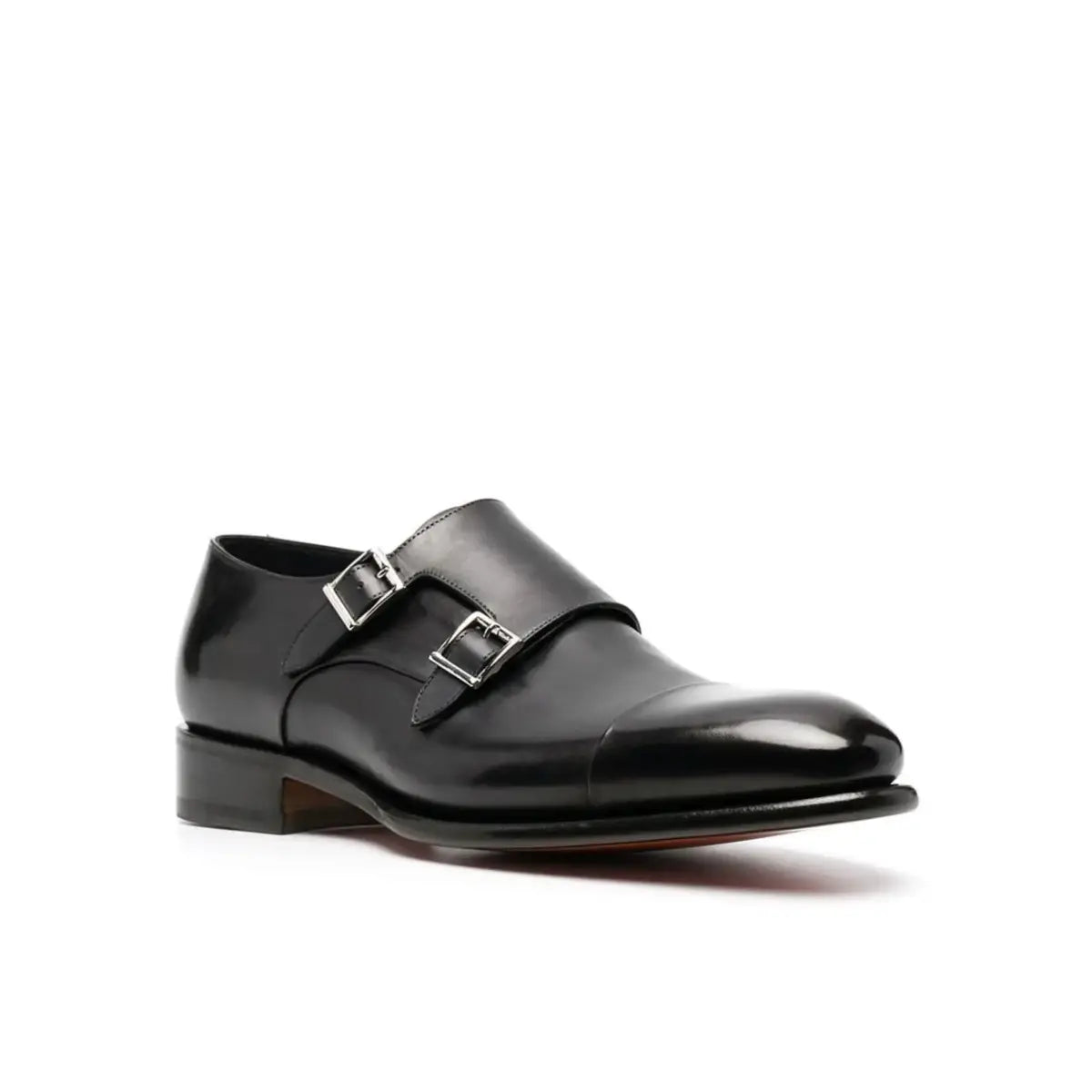 Zapatos Monk Cuero Negro Doble Hebilla