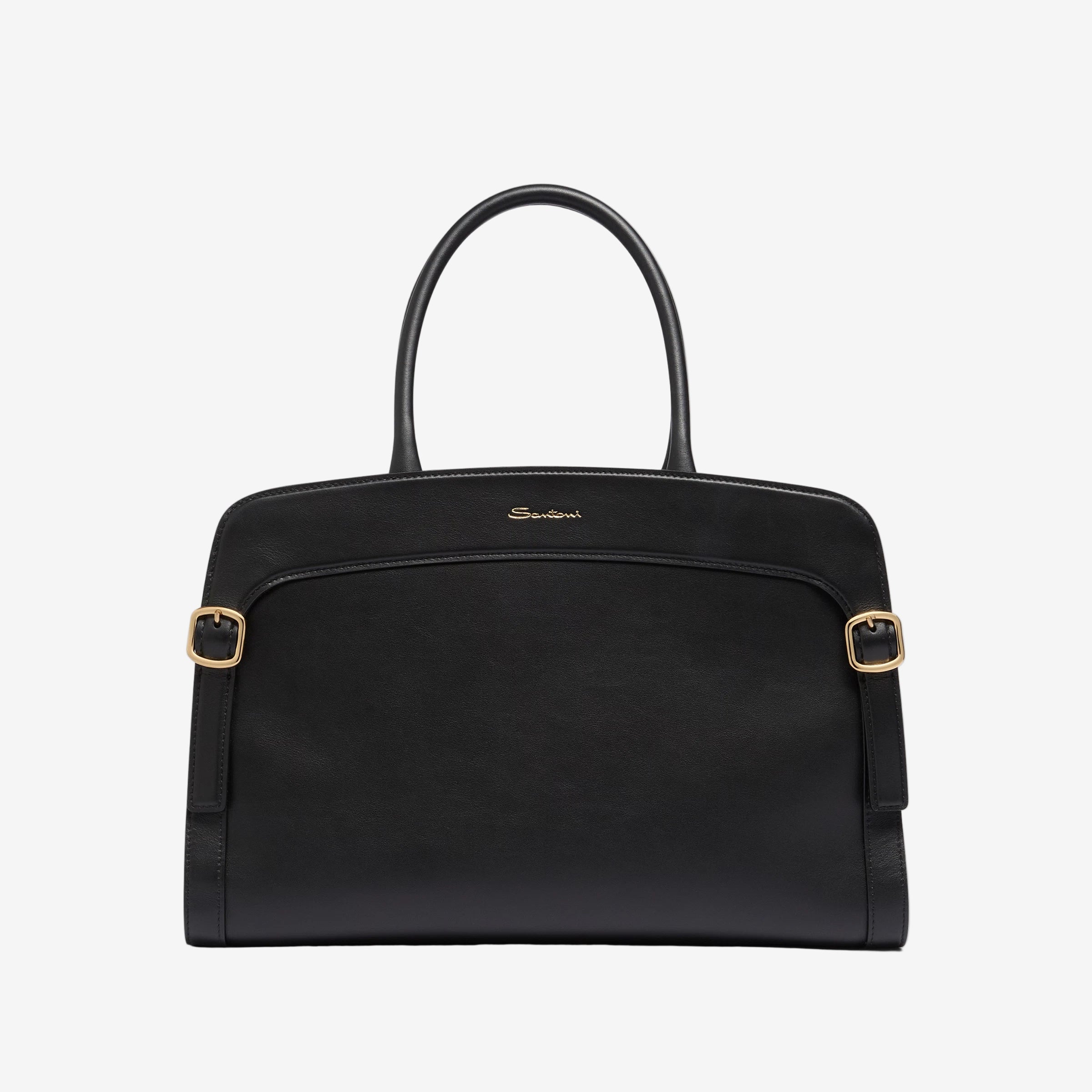 Schwarze Lederhandtasche