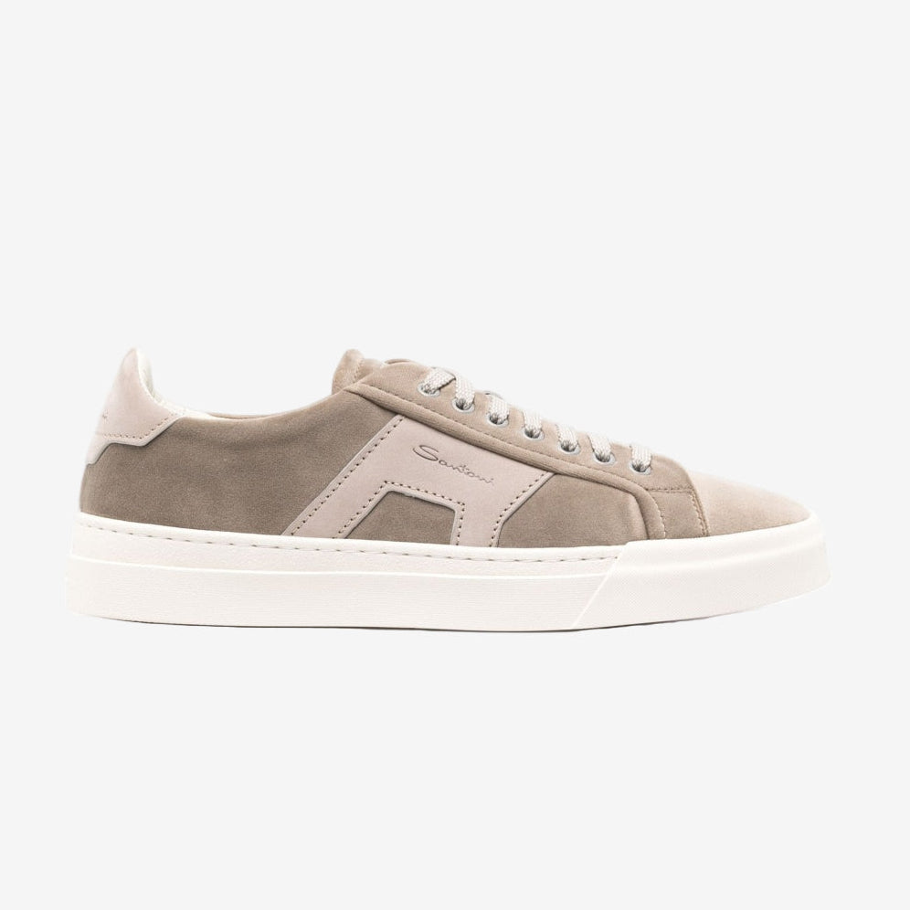 santoni_beige_velvet_laceup_sneakers