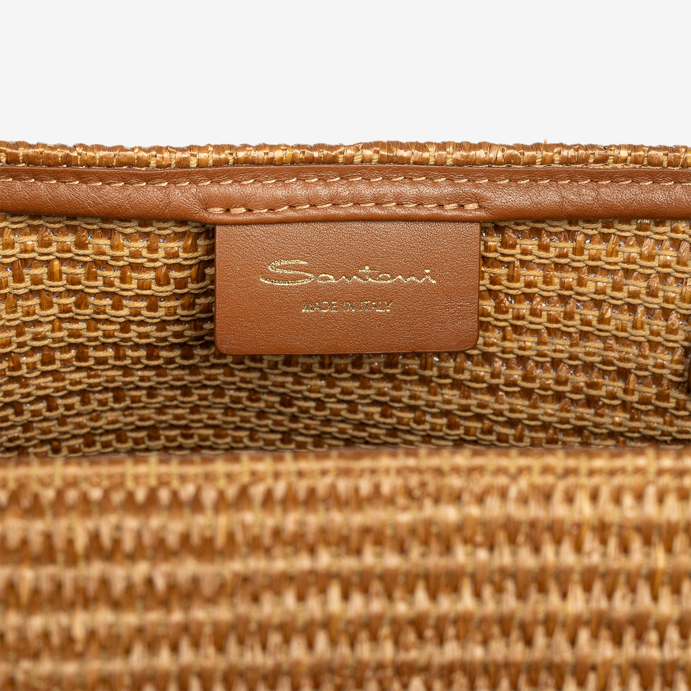 Beige raffia & leather beach bag